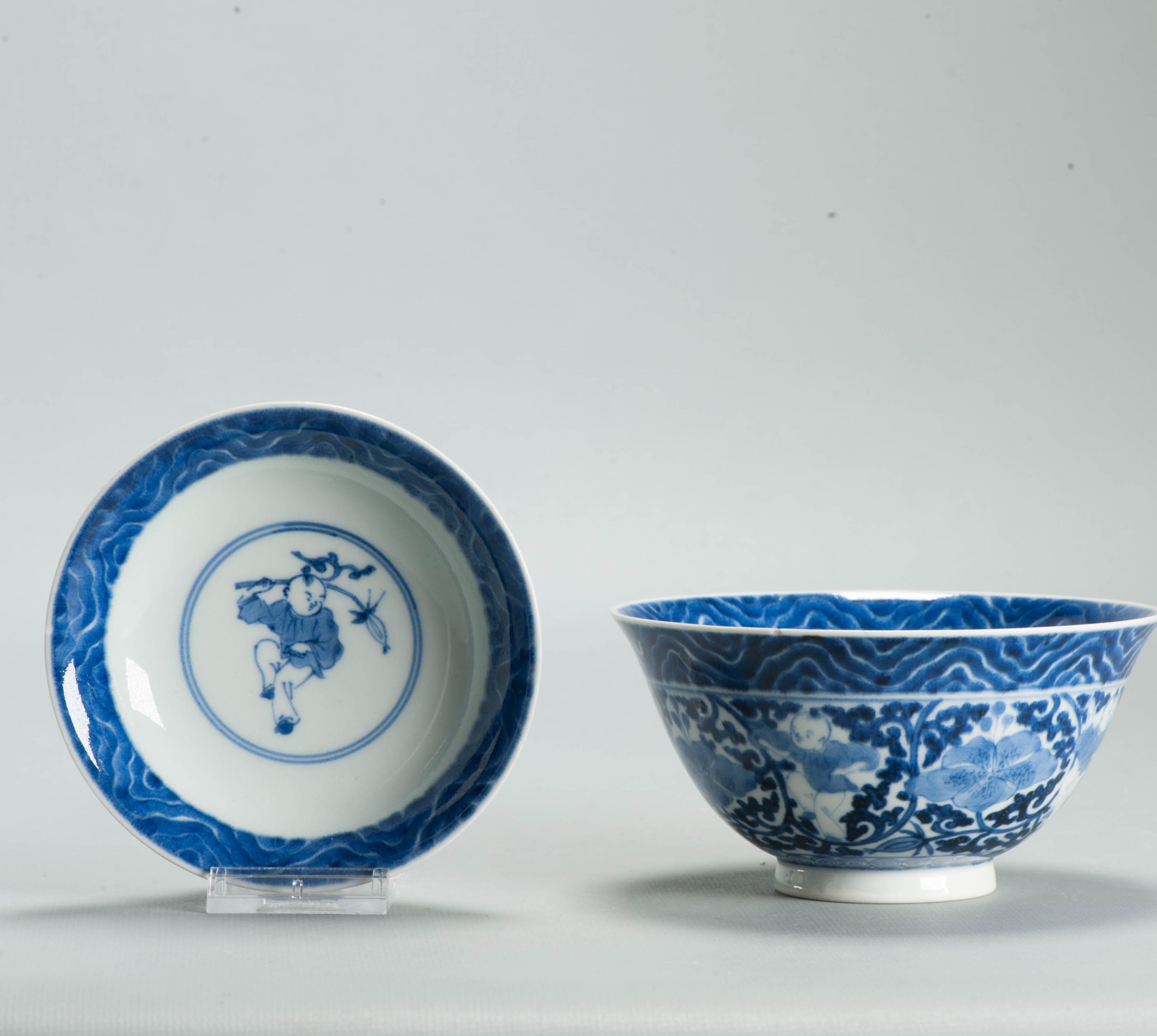 Antique Edo Japanese Arita Blue White Shonzui Gaiwan Covered Tea Bowl - 图片 6