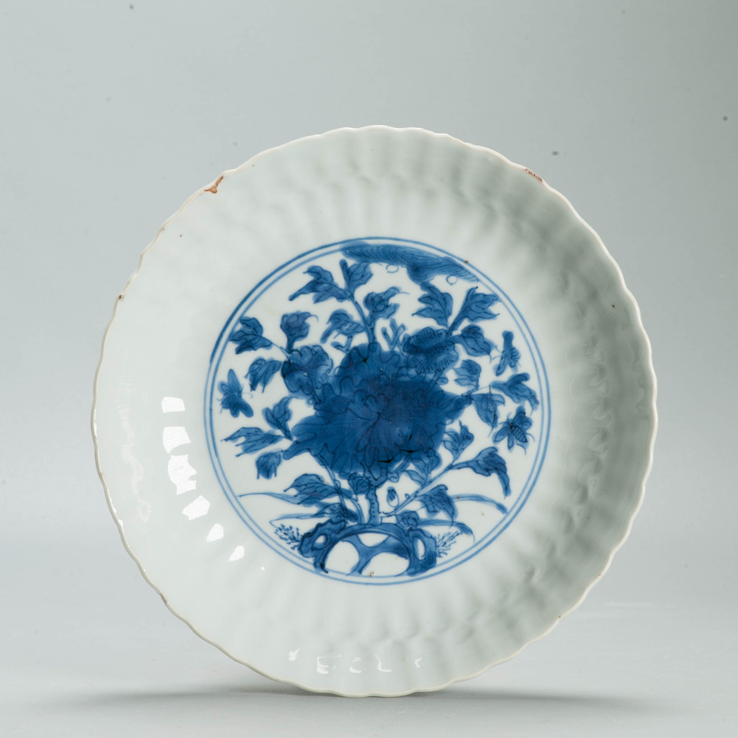 Antique Ming Wanli Chinese Kraak Porcelain Blue White Peony Plate Chenghua Mark - Image 7