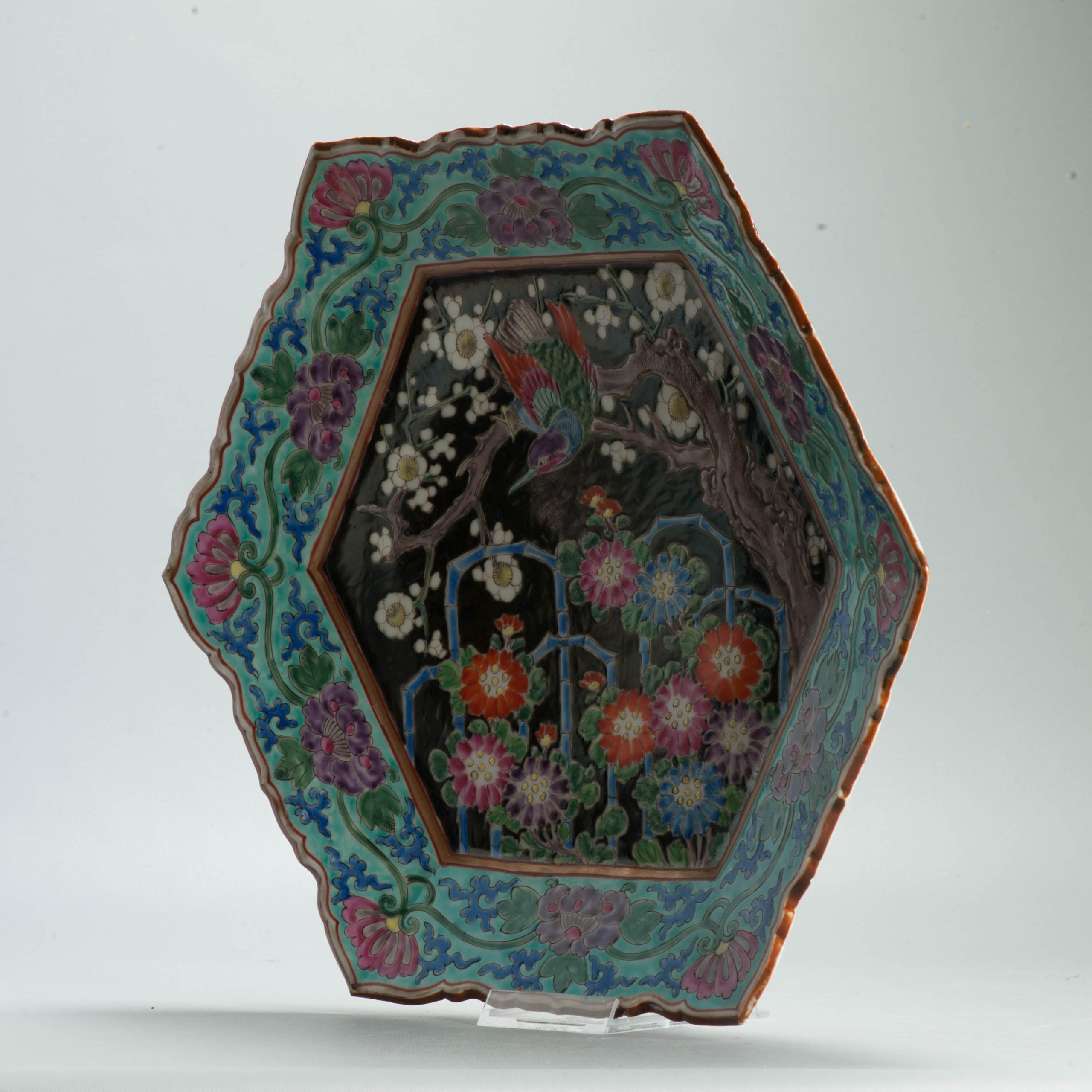 Antique Meiji Period Japanese Porcelain 19th c Arita Plate flowers Enamel - Image 13
