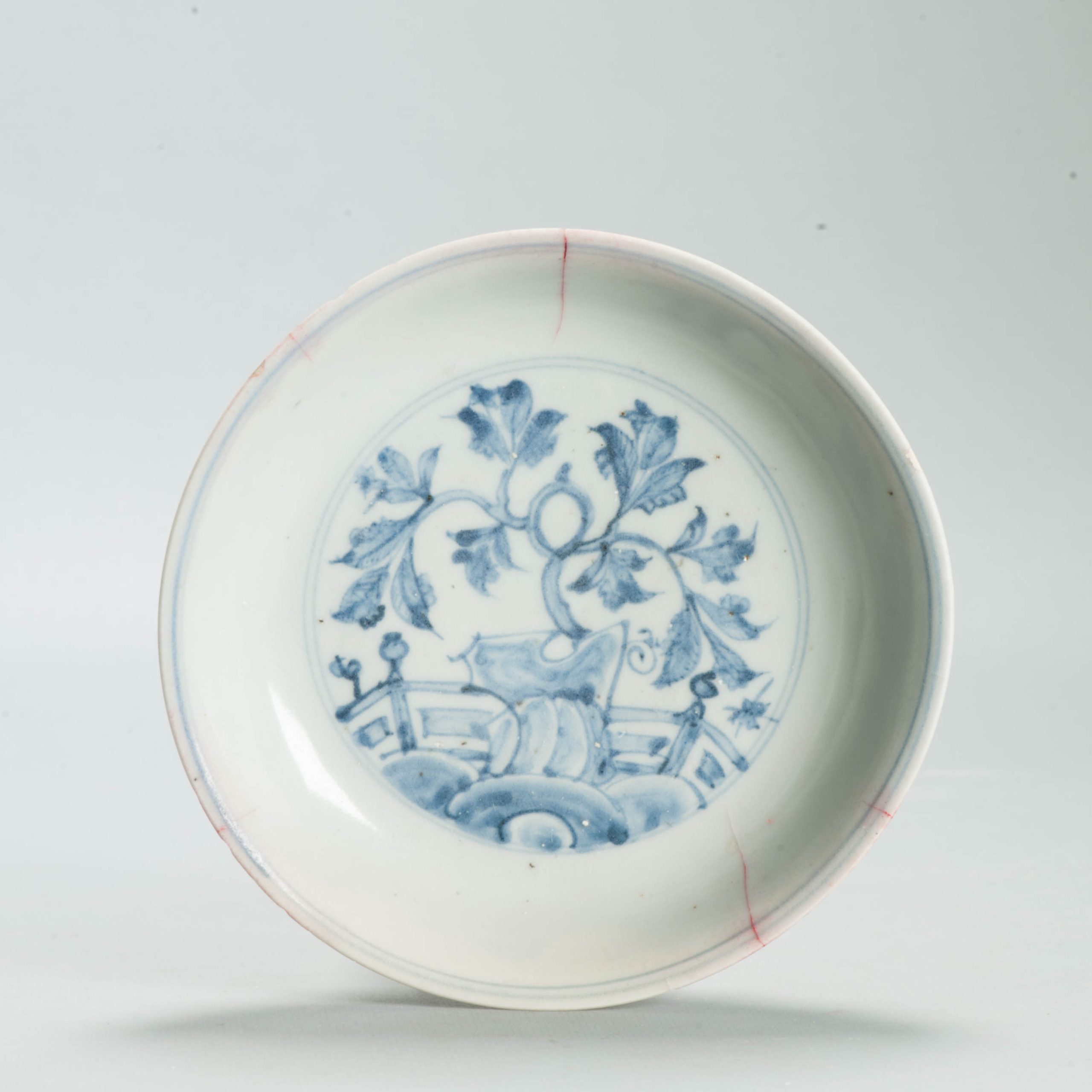 Antique Ming Hongzhi Zhengde Chinese Blue White Porcelain Garden Plate 16C