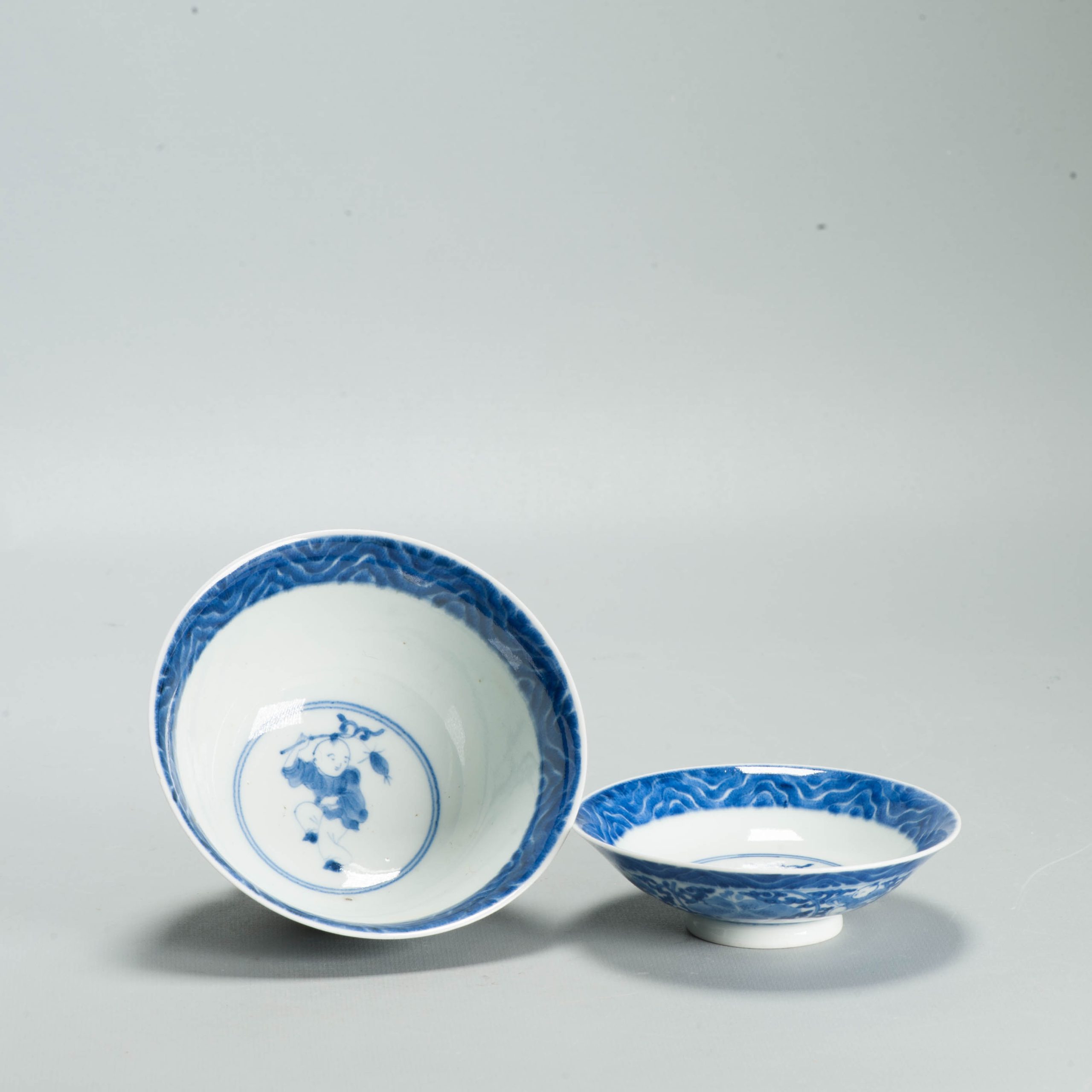 Antique Edo Japanese Arita Blue White Shonzui Gaiwan Covered Tea Bowl - 图片 19