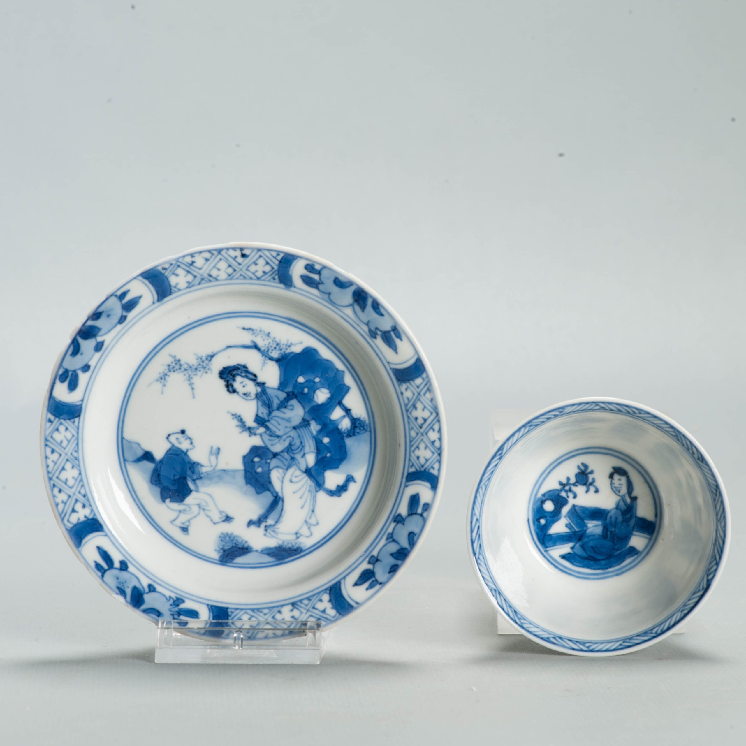 Antique Ca 1700 Chinese Porcelain Tea Set Kangxi Blue White Figural Liza - Image 5