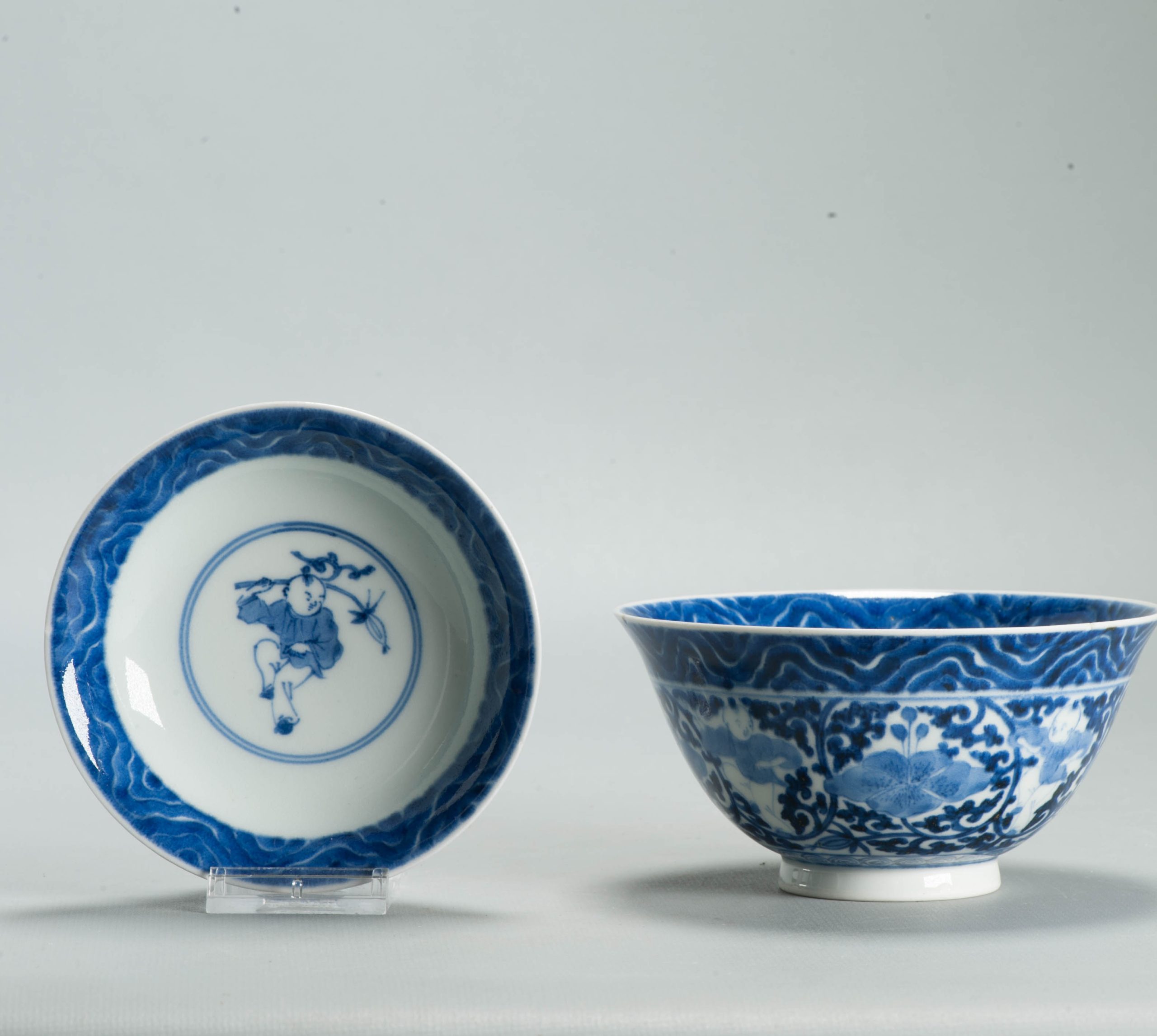 Antique Edo Japanese Arita Blue White Shonzui Gaiwan Covered Tea Bowl - 图片 8