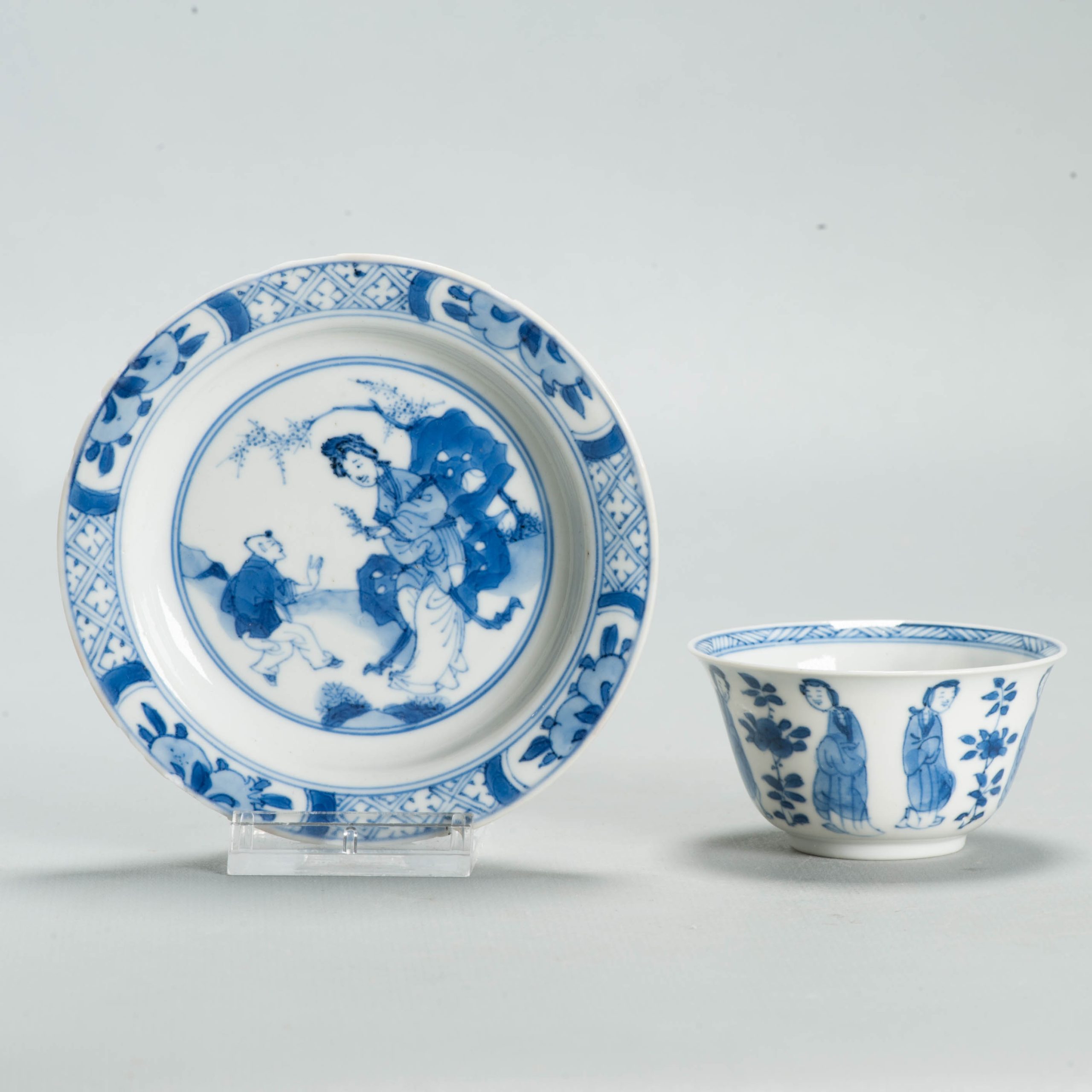 Antique Ca 1700 Chinese Porcelain Tea Set Kangxi Blue White Figural Liza - Image 14