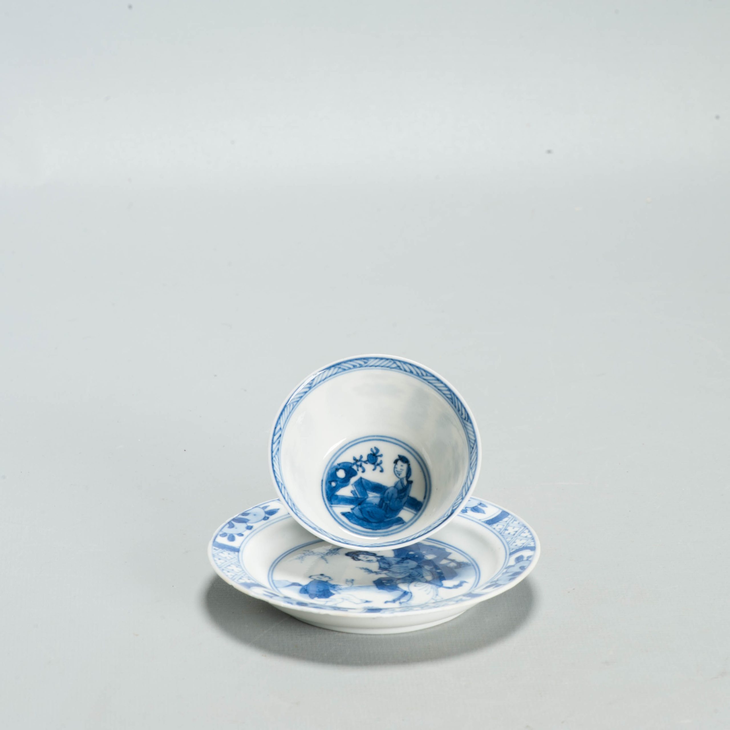 Antique Ca 1700 Chinese Porcelain Tea Set Kangxi Blue White Figural Liza - Image 15