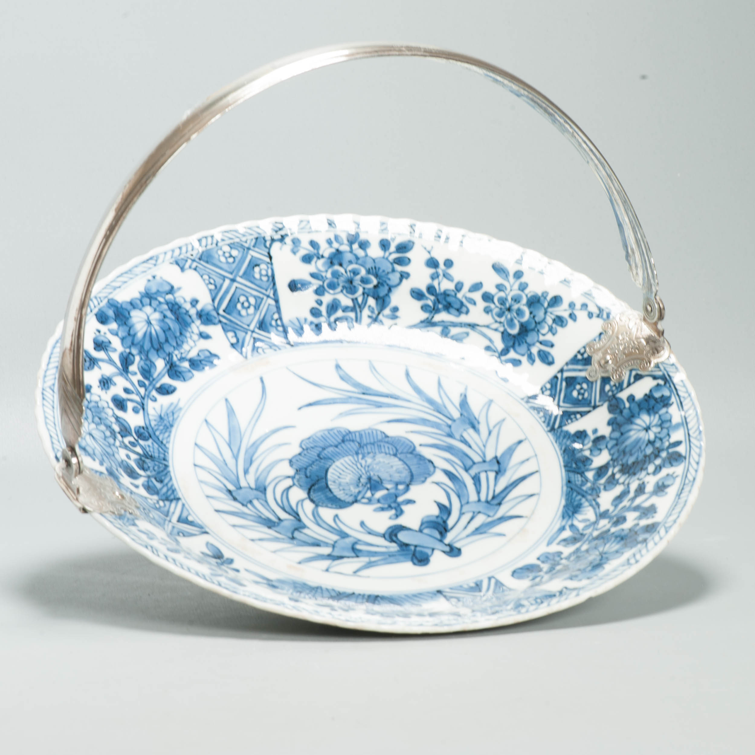 Antique Chinese 1700 Kangxi Blue & White Porcelain Dish Qing Silver Marked - Image 8