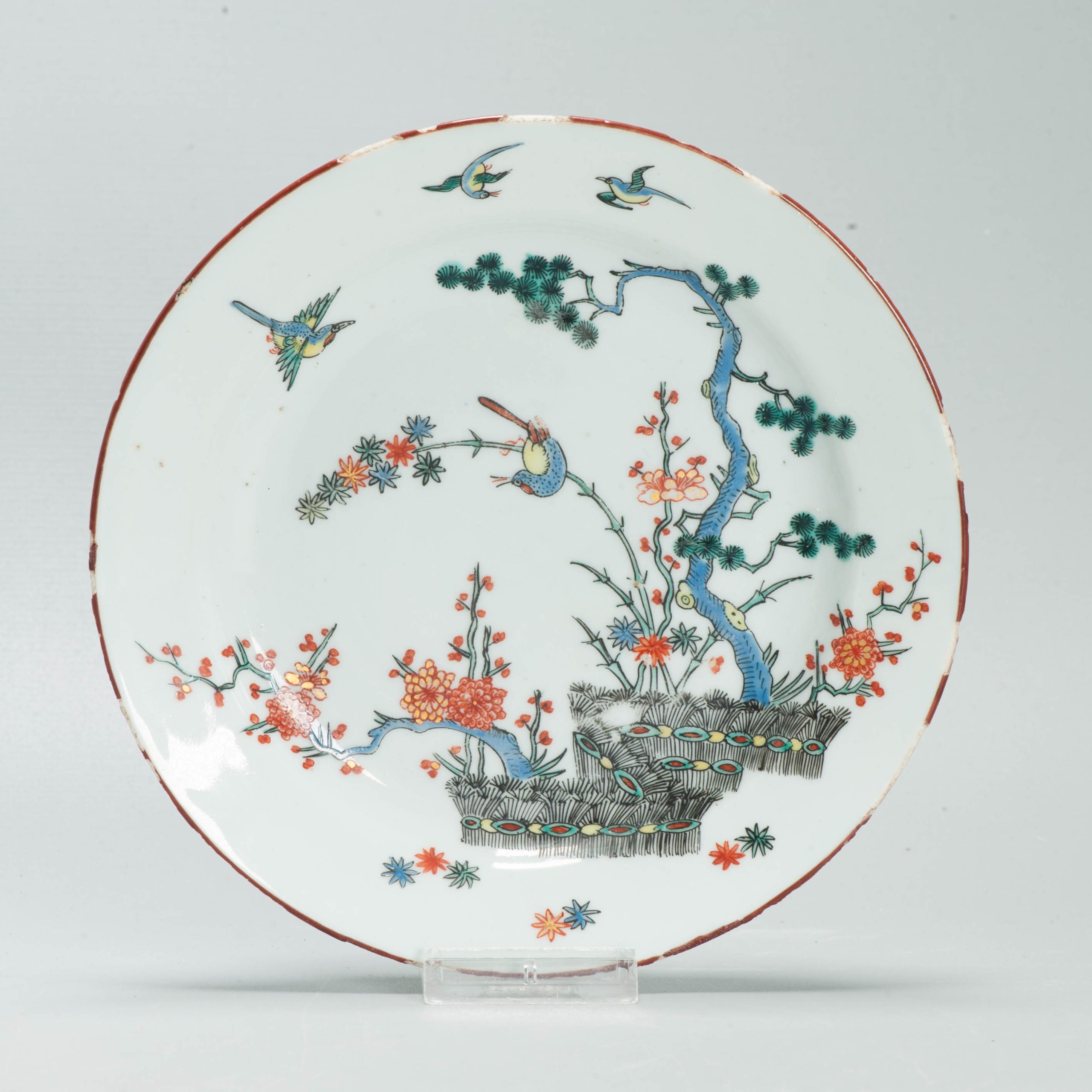 Antique 18C Chinese Porcelain Kakiemon Dish Amsterdam Bont Qing Birds