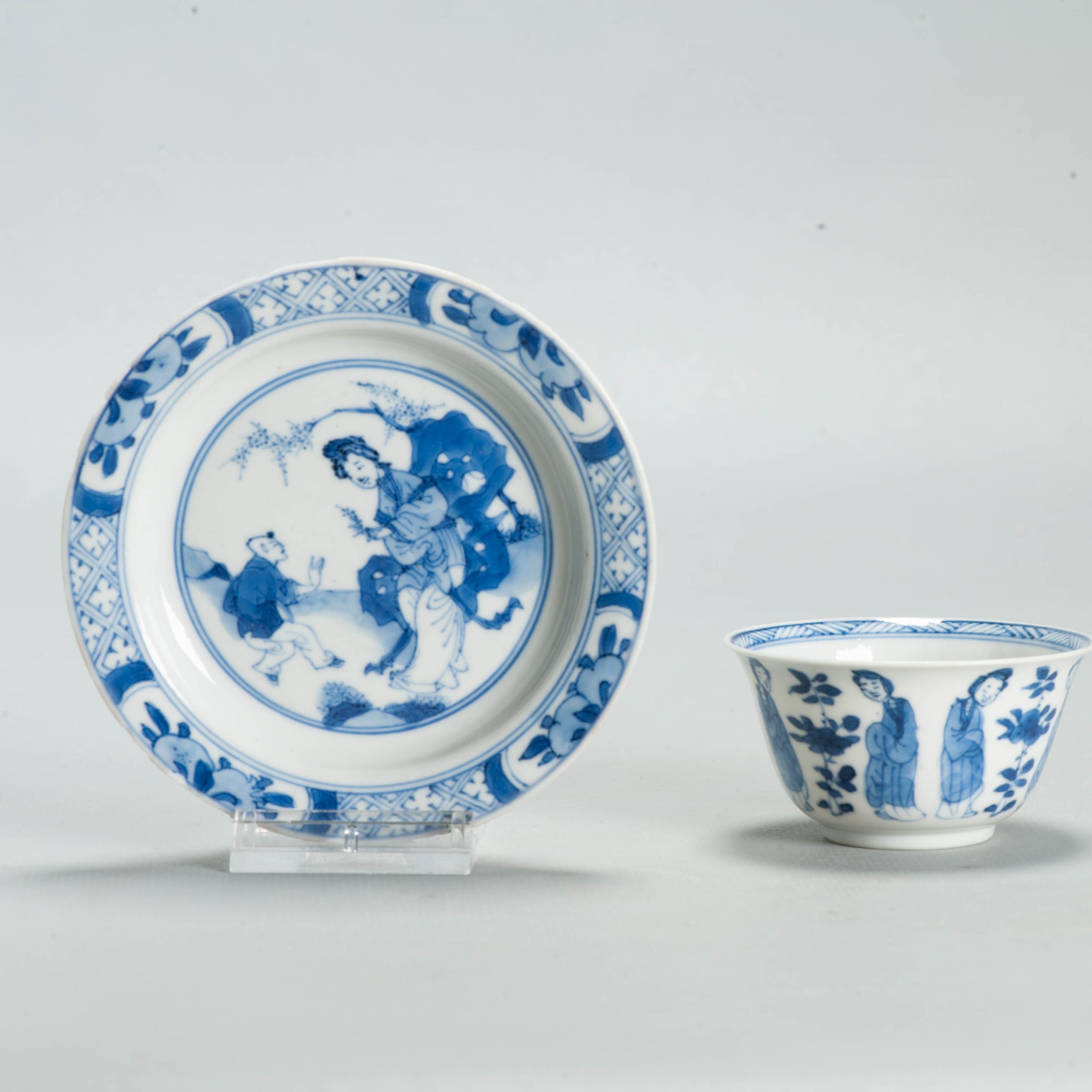 Antique Ca 1700 Chinese Porcelain Tea Set Kangxi Blue White Figural Liza - Image 6