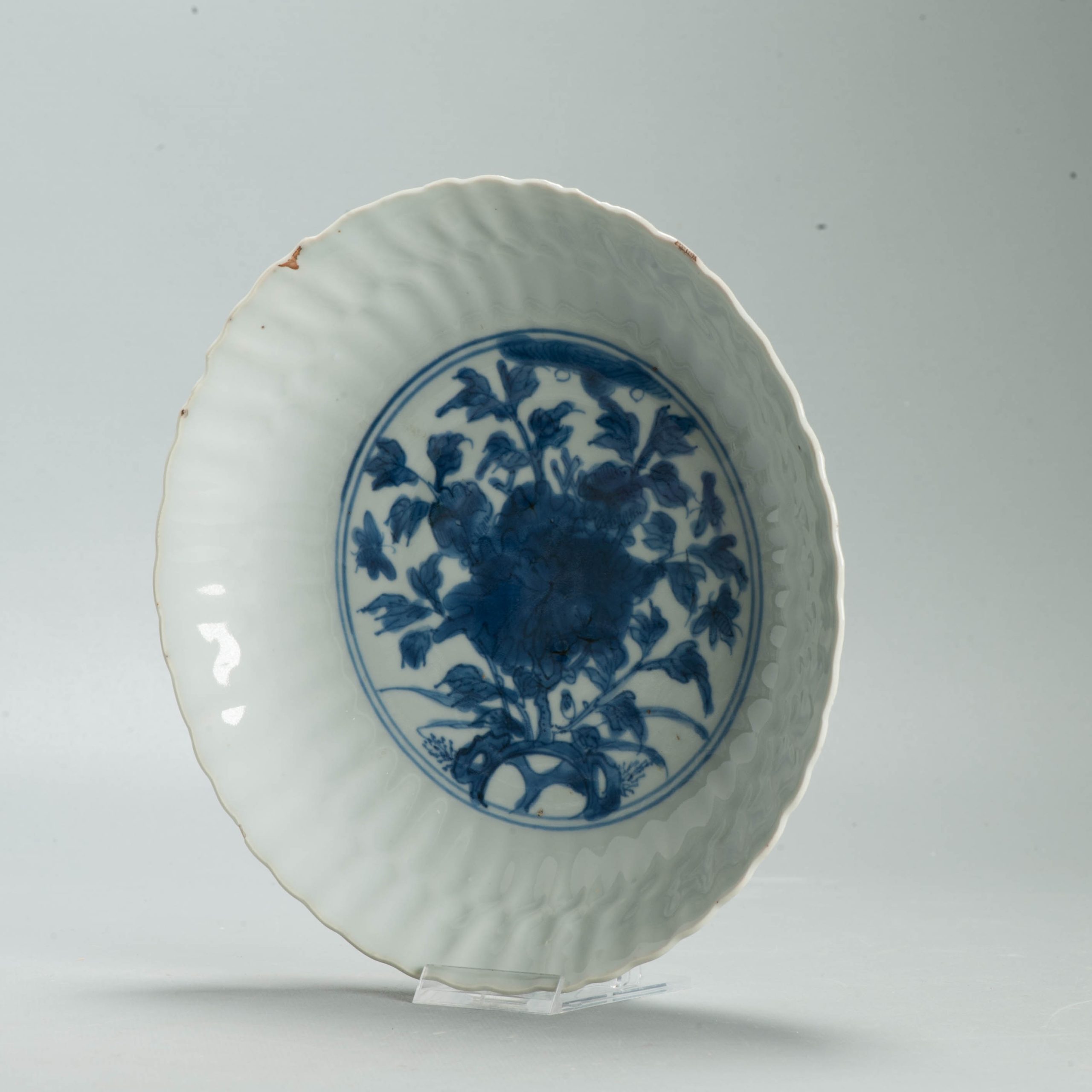 Antique Ming Wanli Chinese Kraak Porcelain Blue White Peony Plate Chenghua Mark - Image 13