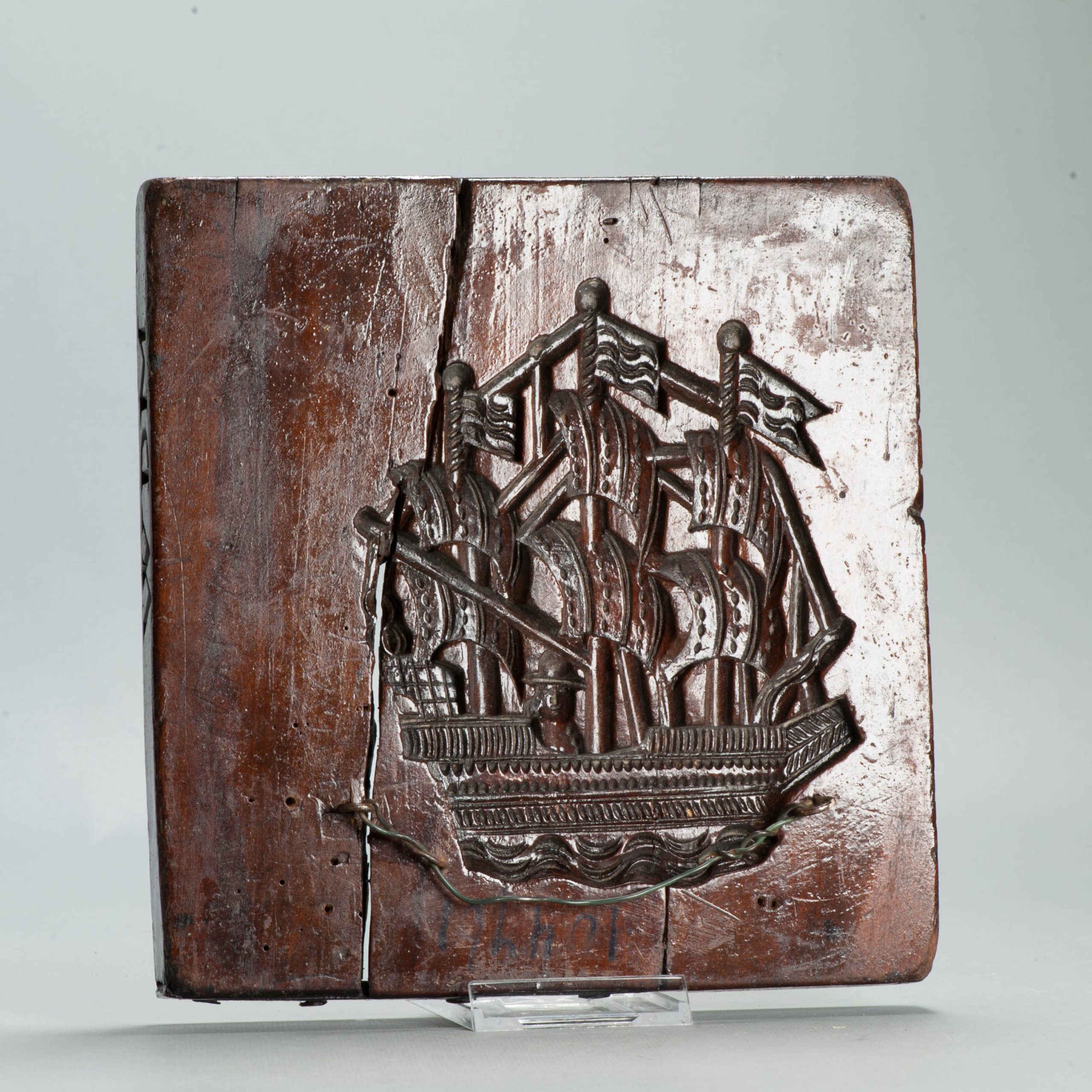 Antique Dutch 18th Ship scene Wooden cookie stamp Speculaas mould / Biscuit mould - Image 3