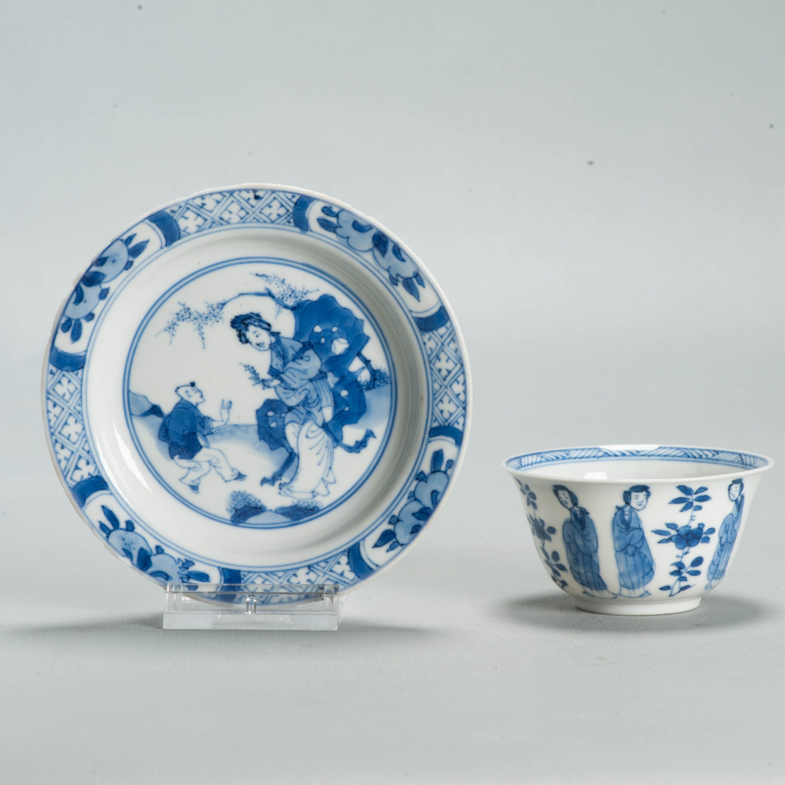 Antique Ca 1700 Chinese Porcelain Tea Set Kangxi Blue White Figural Liza - Image 11