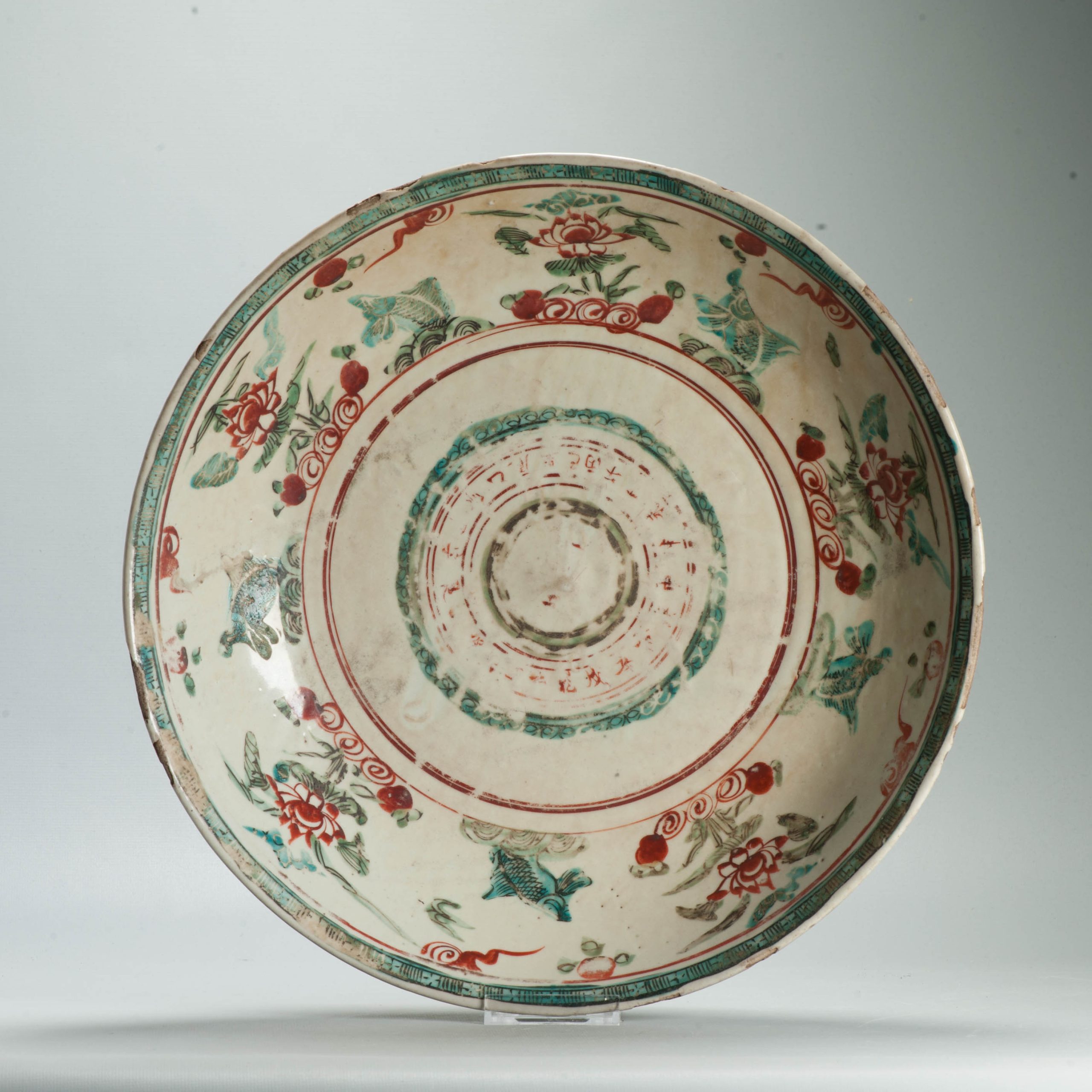 34CM Antique Chinese Porcelain Ming China Swatow Zhanghou Wucai COlors - 图片 13