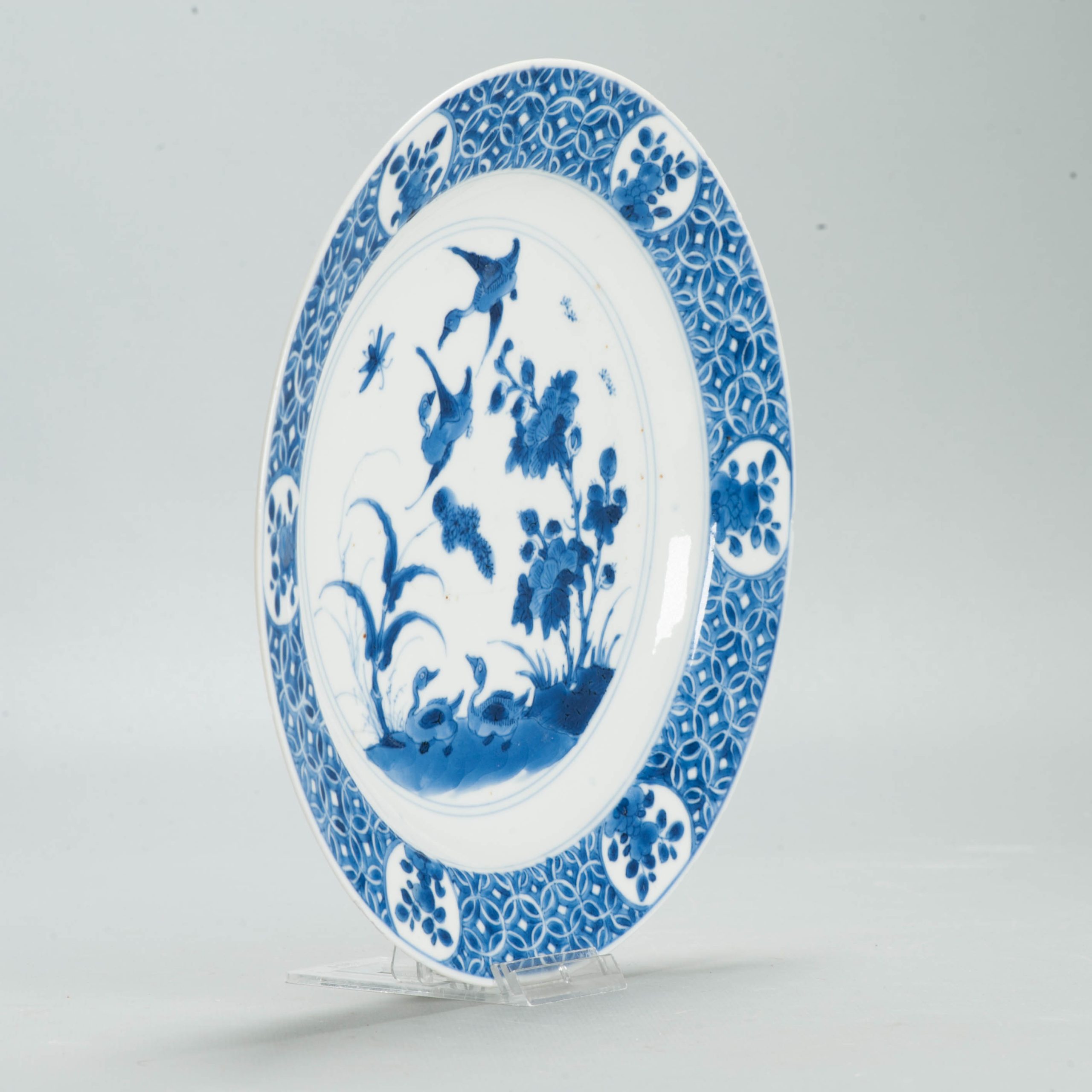 Antique Chinese Porcelain Kangxi Period Plate Dish Ducks Flowers Marked - 图片 3