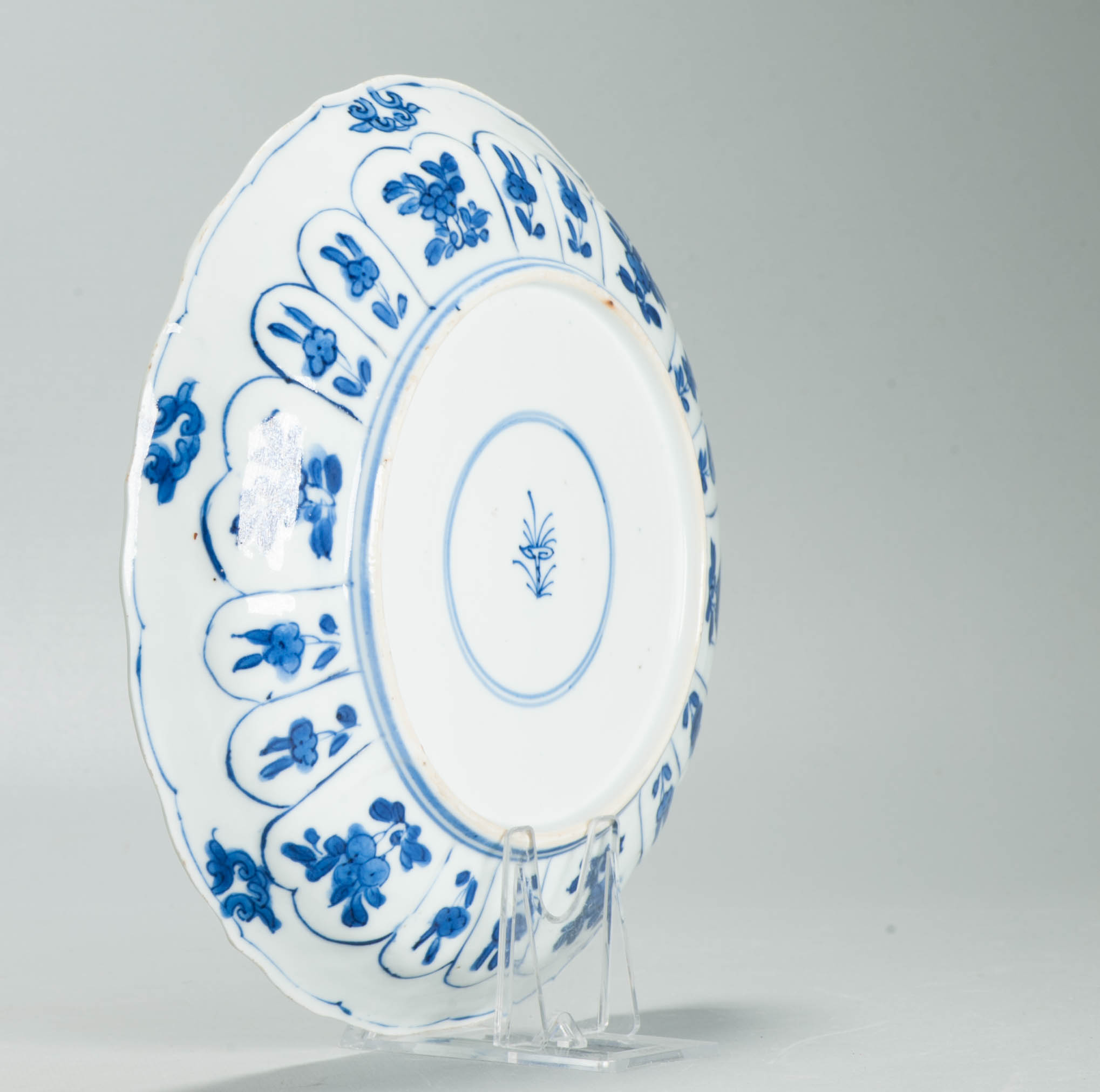 Antique Chinese 1700 Kangxi Blue & White Porcelain Dish Qing Dynasty Marked - 图片 9
