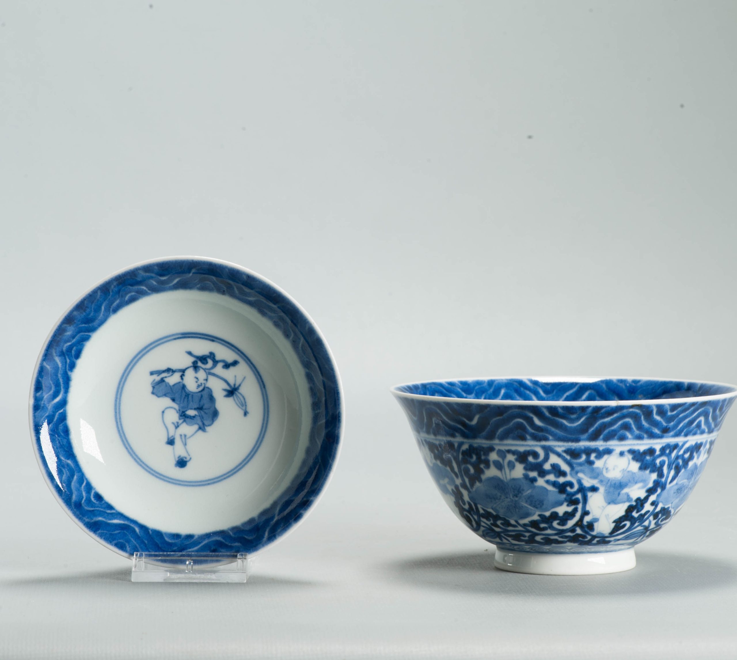 Antique Edo Japanese Arita Blue White Shonzui Gaiwan Covered Tea Bowl - 图片 7