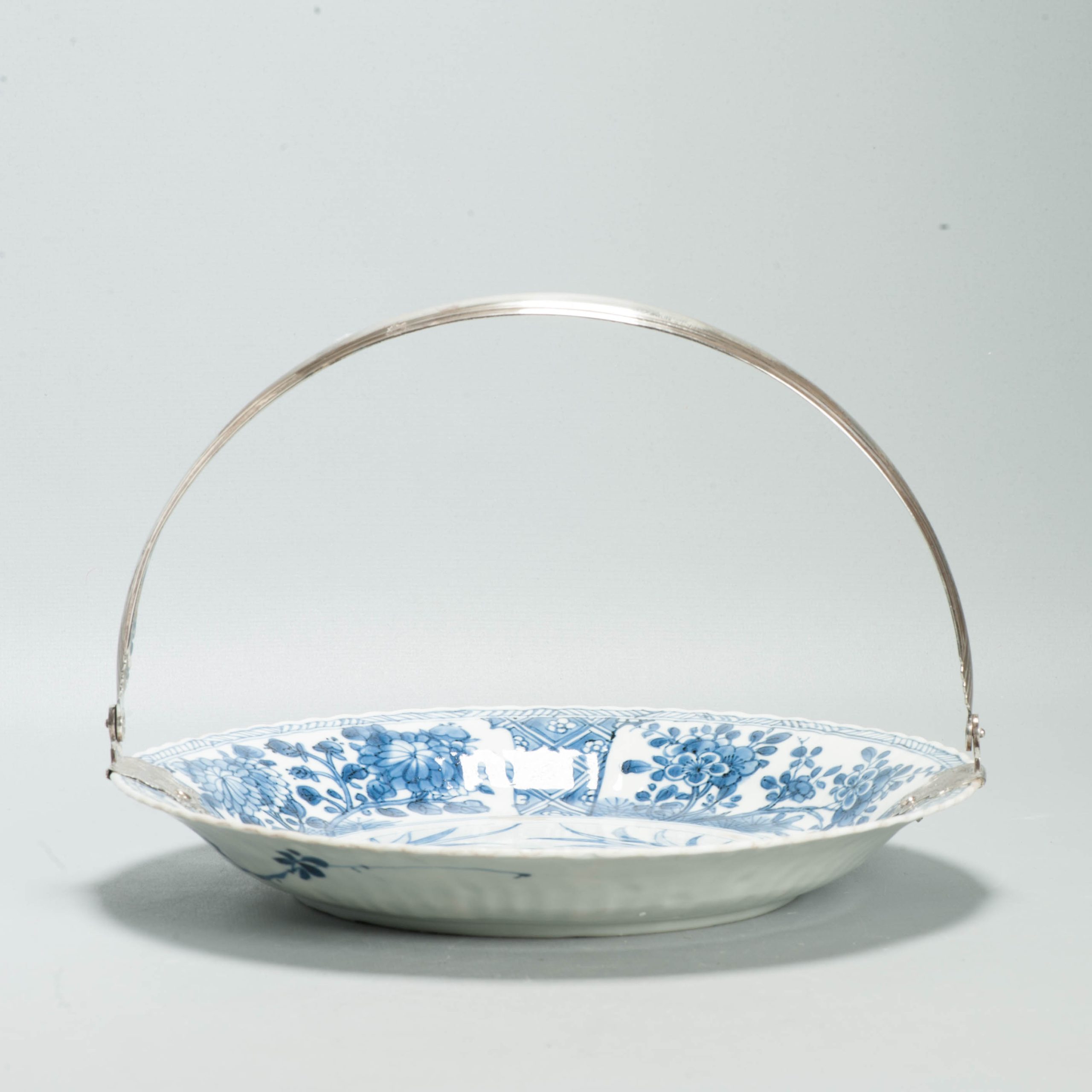 Antique Chinese 1700 Kangxi Blue & White Porcelain Dish Qing Silver Marked - Image 6