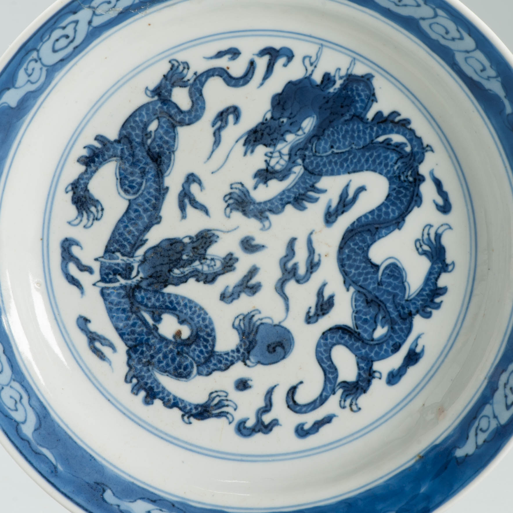 Antique ca 1700 Kangxi Water dragon Pearl Chinese Porcelain Marked Base - Image 6