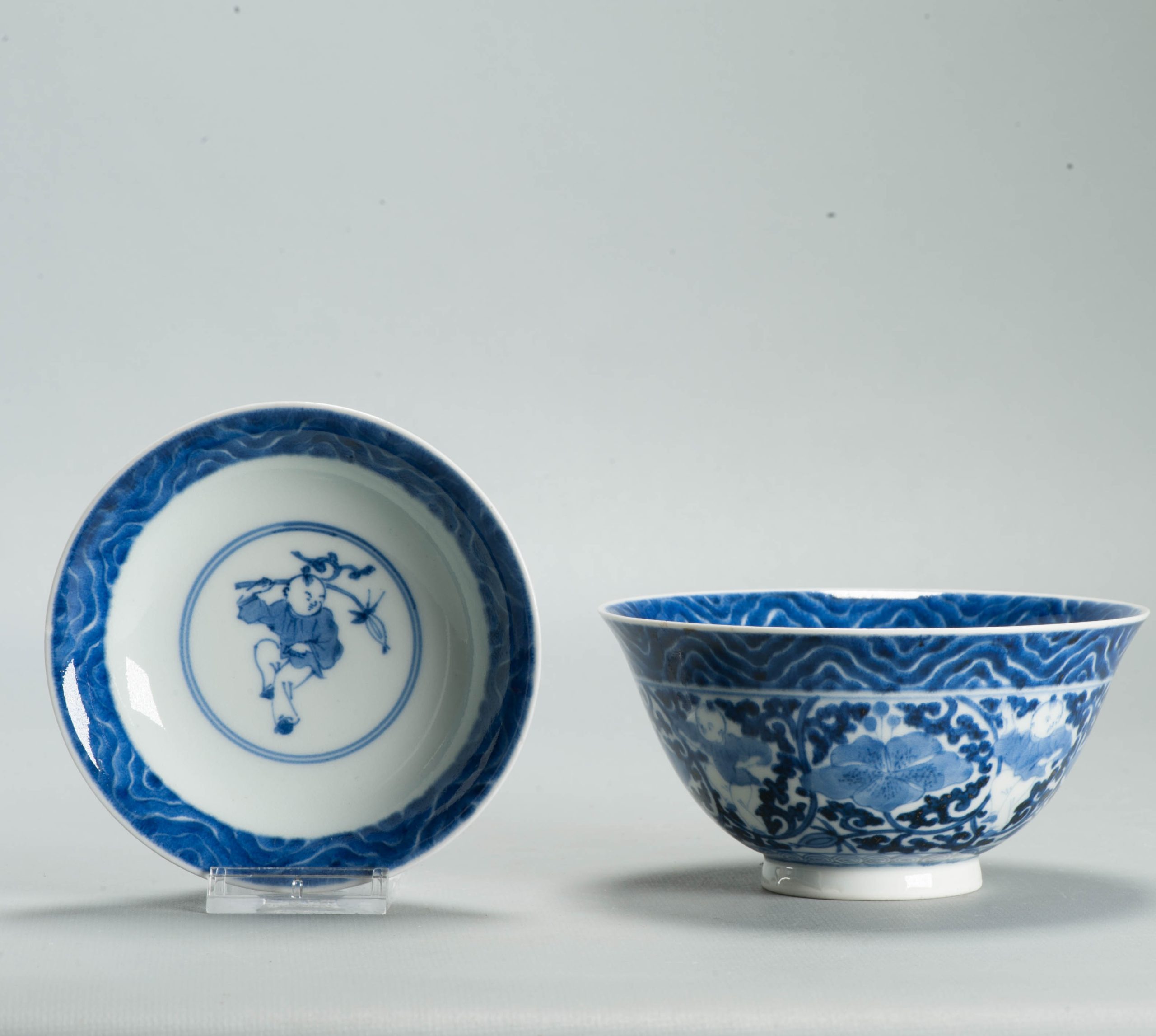 Antique Edo Japanese Arita Blue White Shonzui Gaiwan Covered Tea Bowl - 图片 5