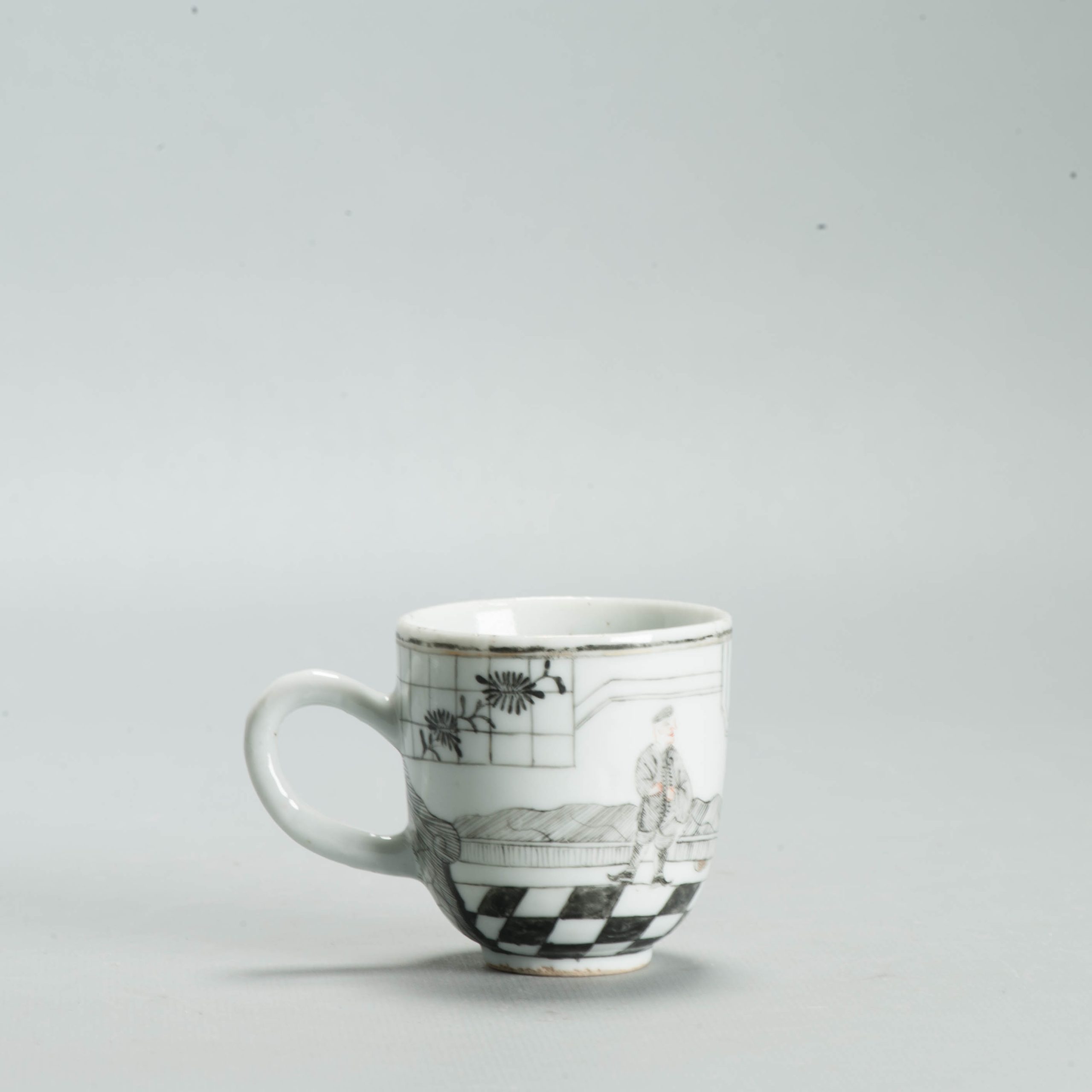 Antique 1730-50 Chinese Porcelain Coffee Cup Encre de Chine Figural Scene - Image 15