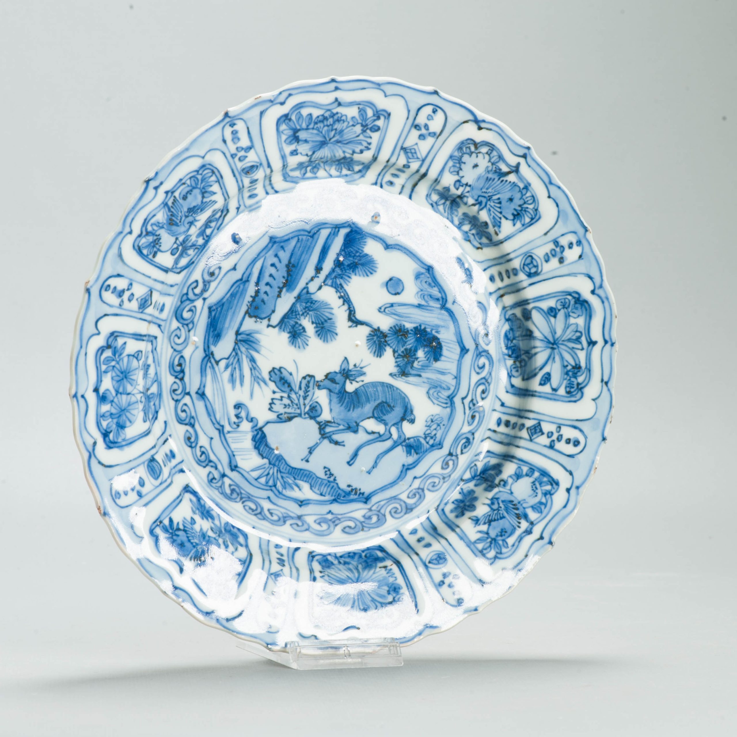 Antique Chinese Ming Wanli Kraak Porcelain Dish Deer Birds c.1600