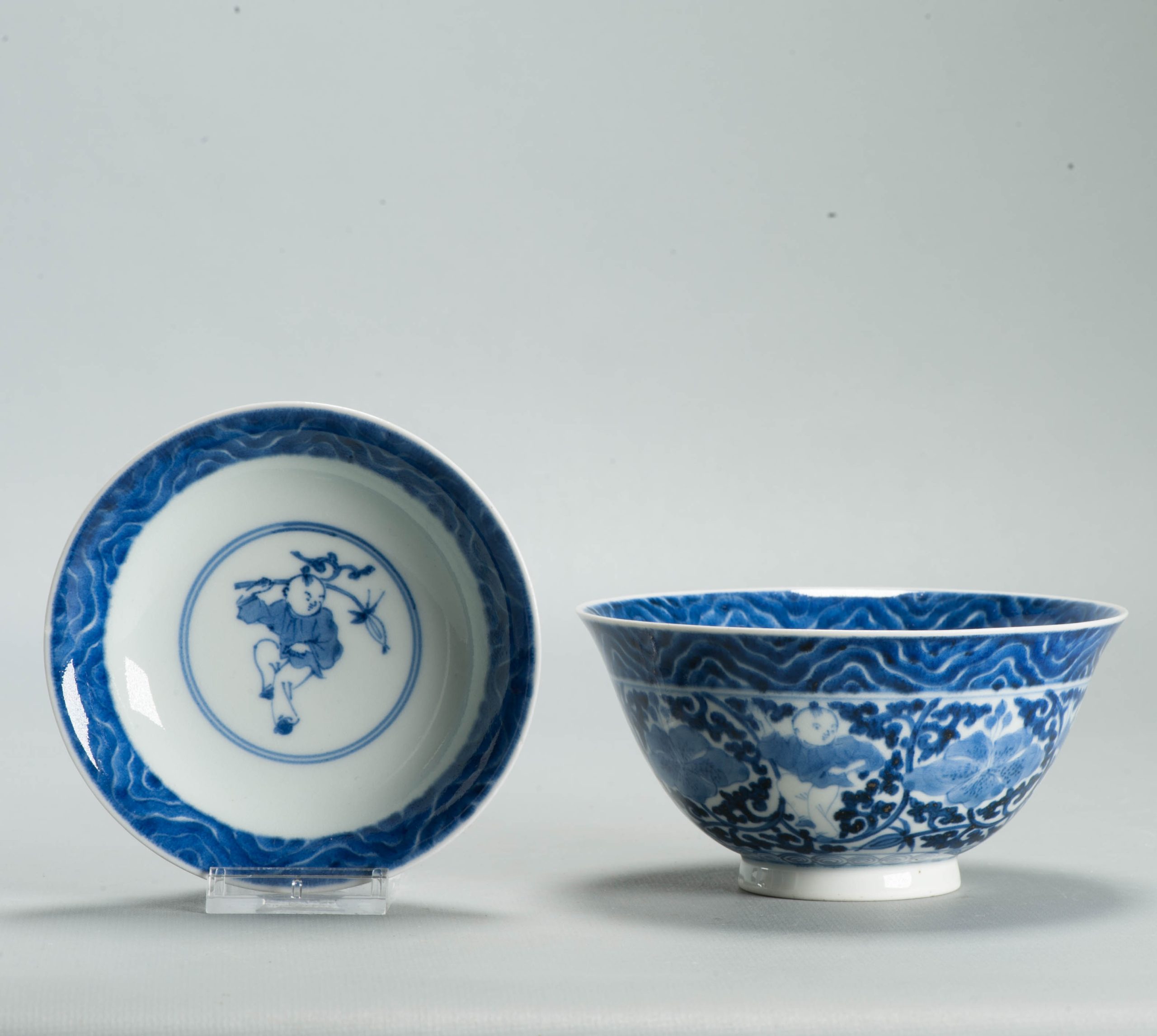 Antique Edo Japanese Arita Blue White Shonzui Gaiwan Covered Tea Bowl - 图片 15