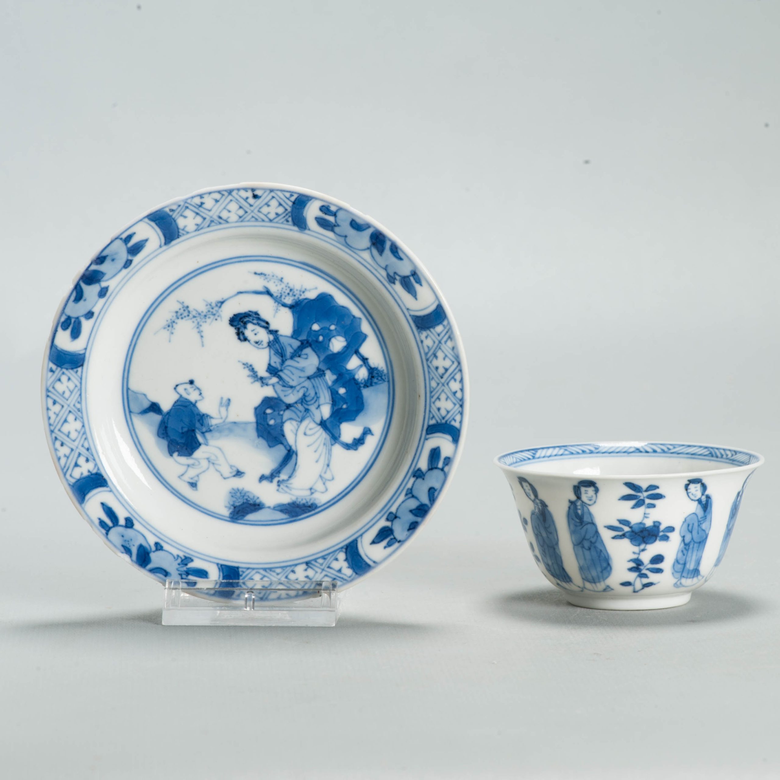 Antique Ca 1700 Chinese Porcelain Tea Set Kangxi Blue White Figural Liza - Image 10