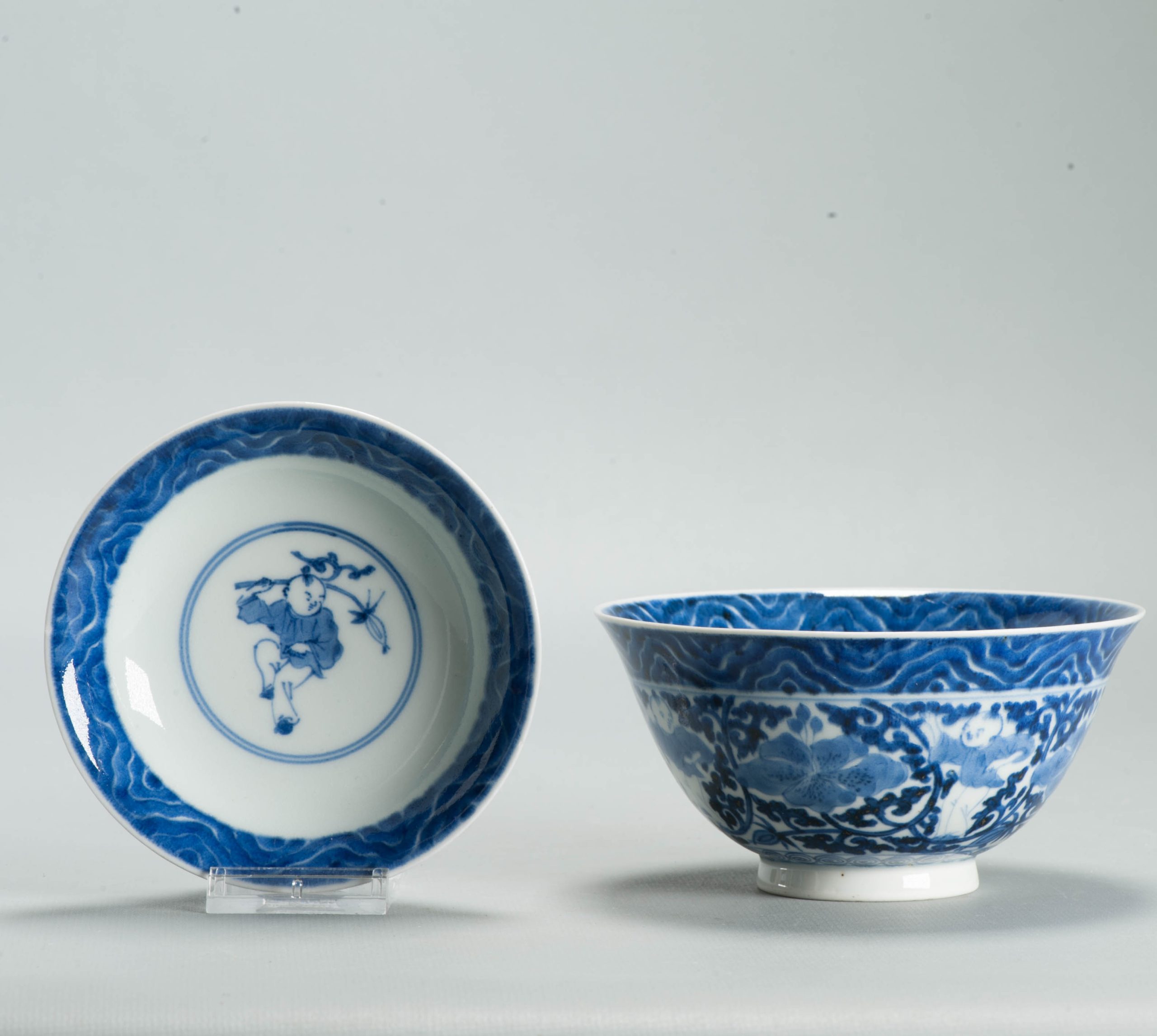 Antique Edo Japanese Arita Blue White Shonzui Gaiwan Covered Tea Bowl - 图片 13