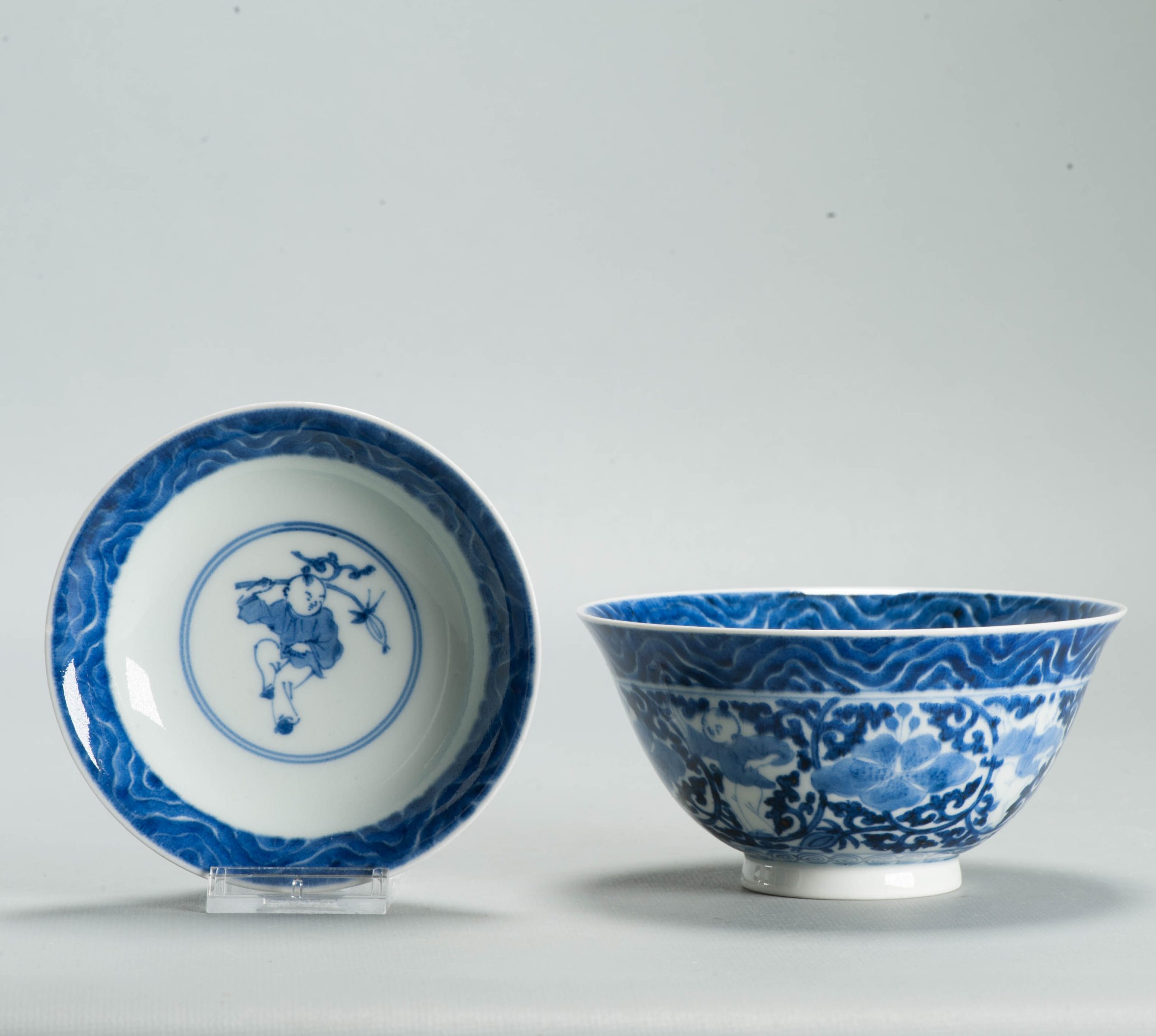 Antique Edo Japanese Arita Blue White Shonzui Gaiwan Covered Tea Bowl - 图片 11