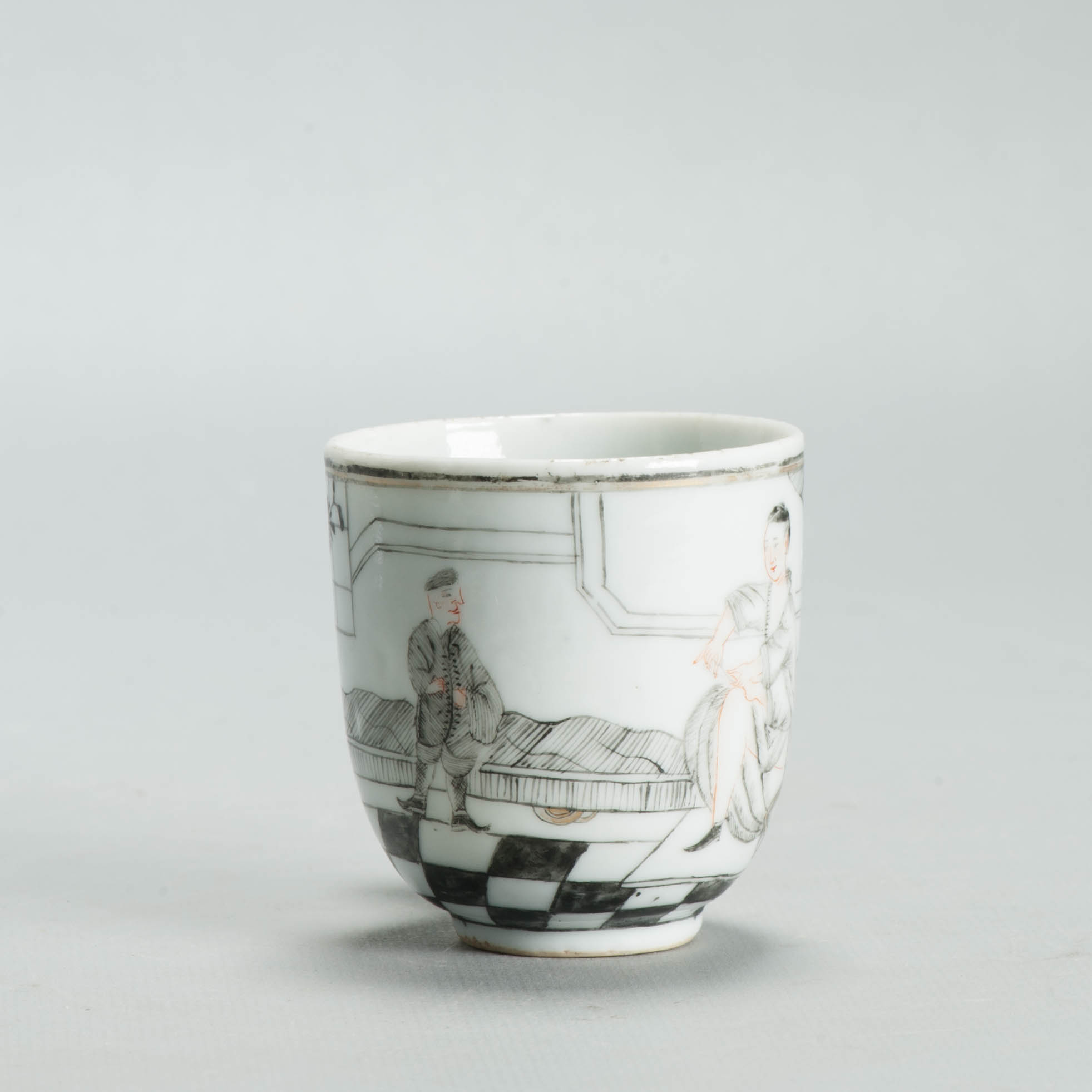 Antique 1730-50 Chinese Porcelain Coffee Cup Encre de Chine Figural Scene - Image 13