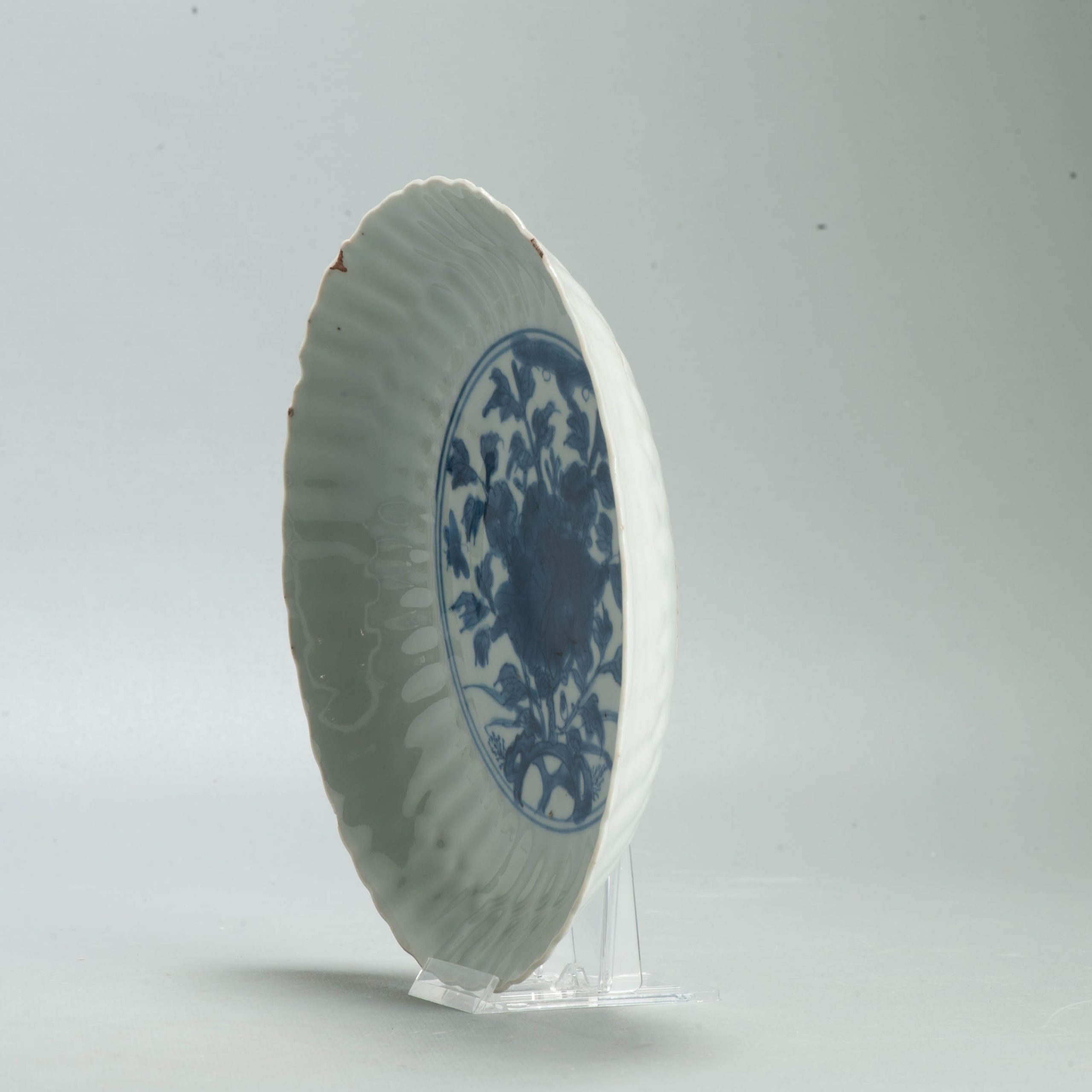 Antique Ming Wanli Chinese Kraak Porcelain Blue White Peony Plate Chenghua Mark - Image 14