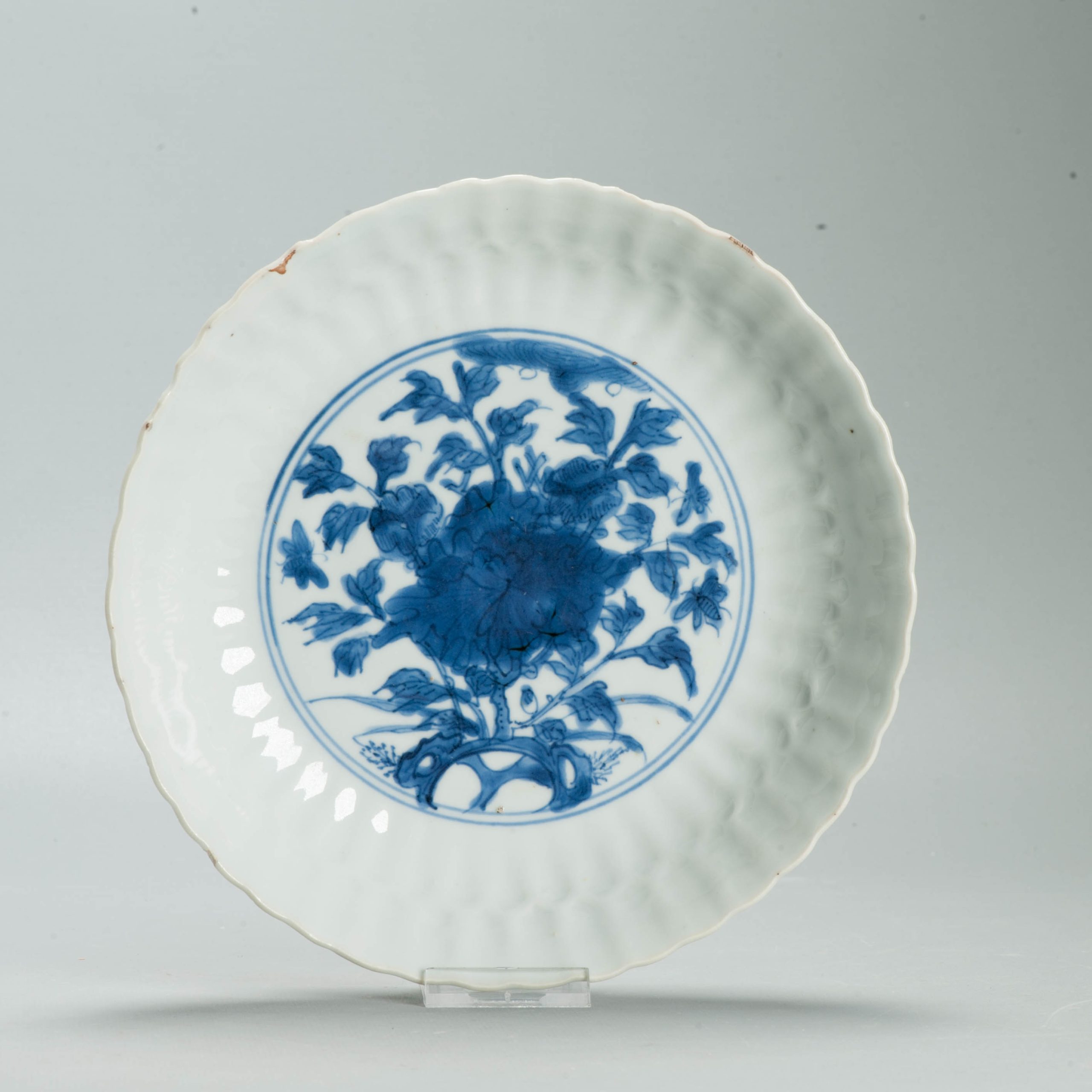 Antique Ming Wanli Chinese Kraak Porcelain Blue White Peony Plate Chenghua Mark - Image 12