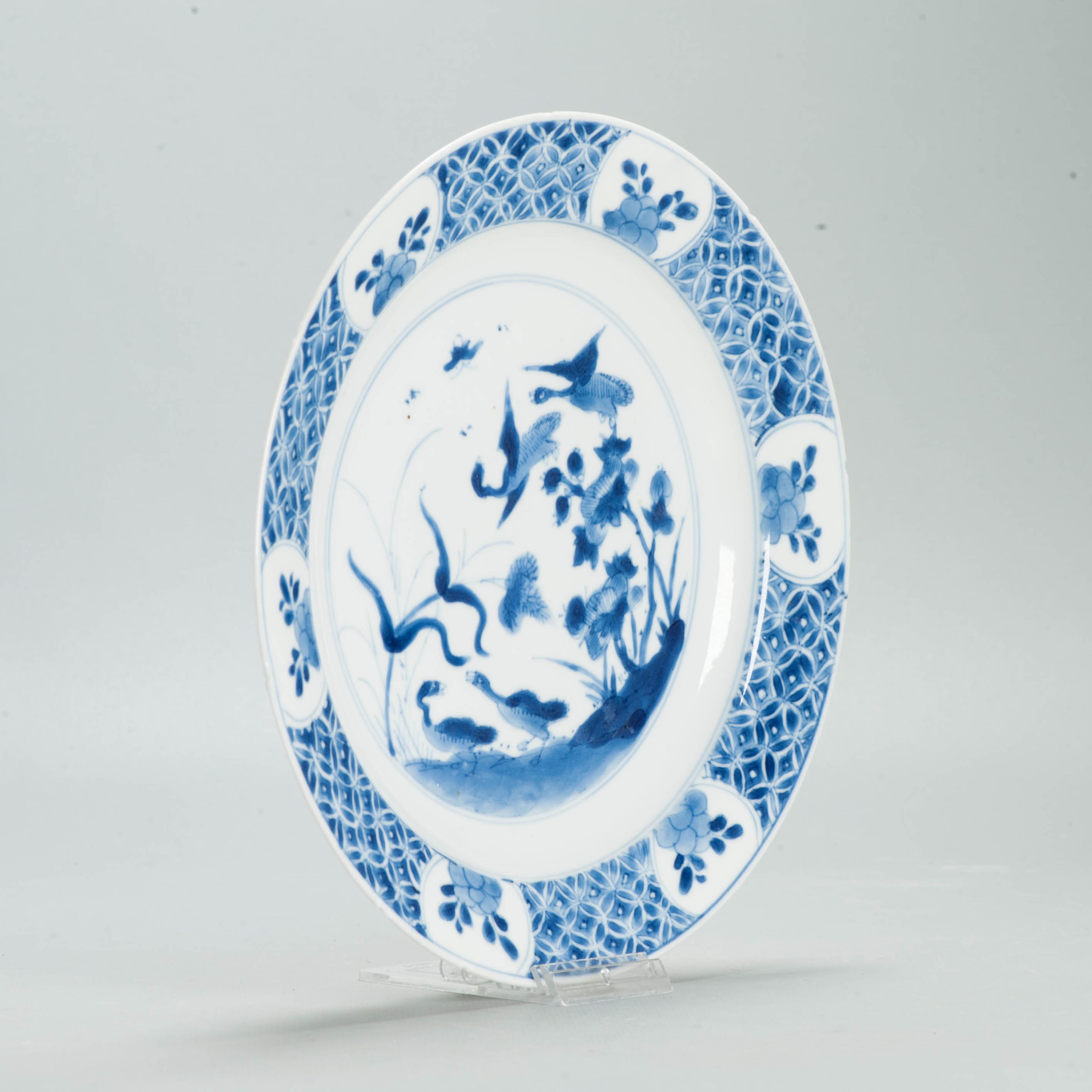 Antique Chinese Porcelain Kangxi Period Plate Dish Ducks Flowers Marked - Image 3