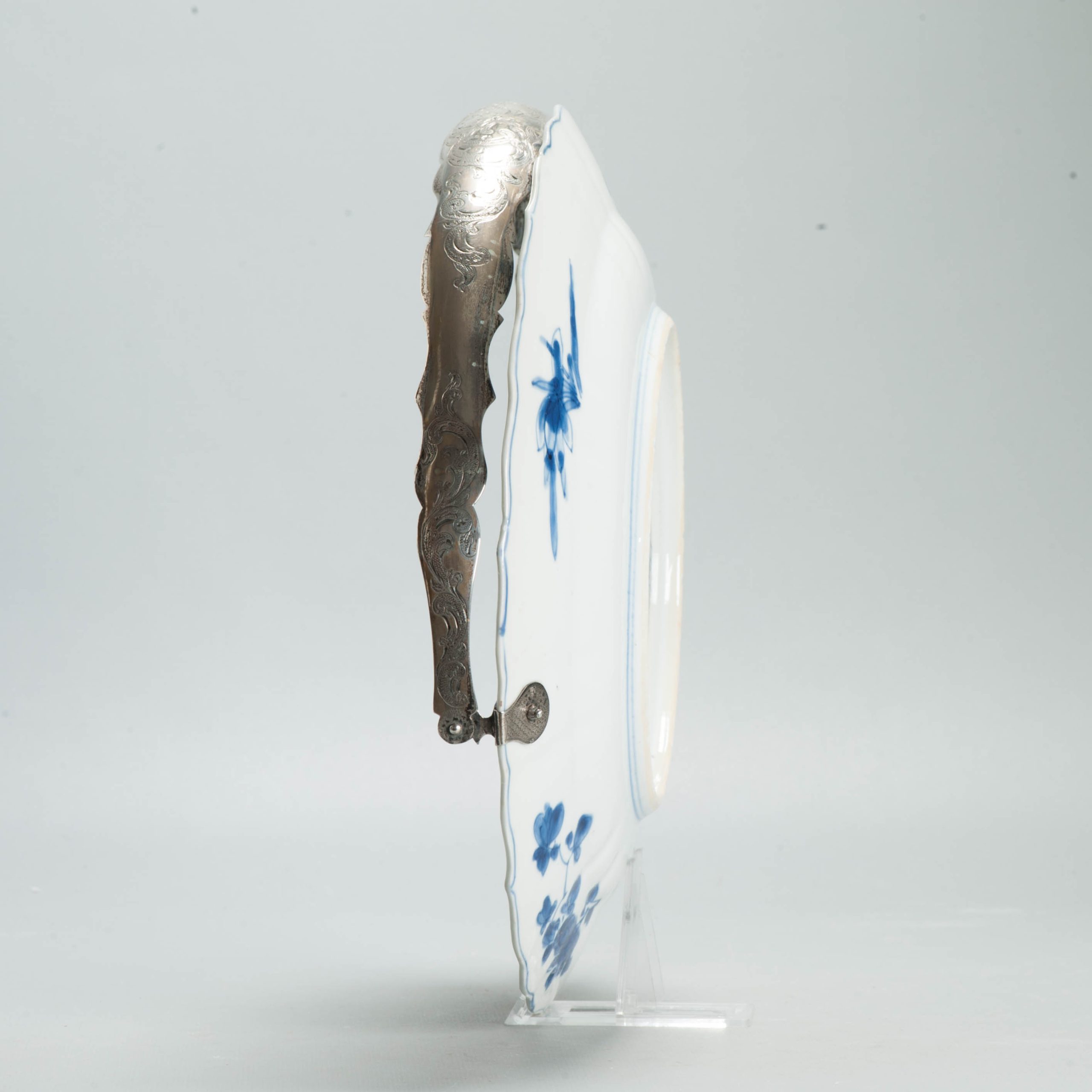 Antique Chinese 1700 Kangxi Blue & White Porcelain Dish Qing Silver Marked - Image 13