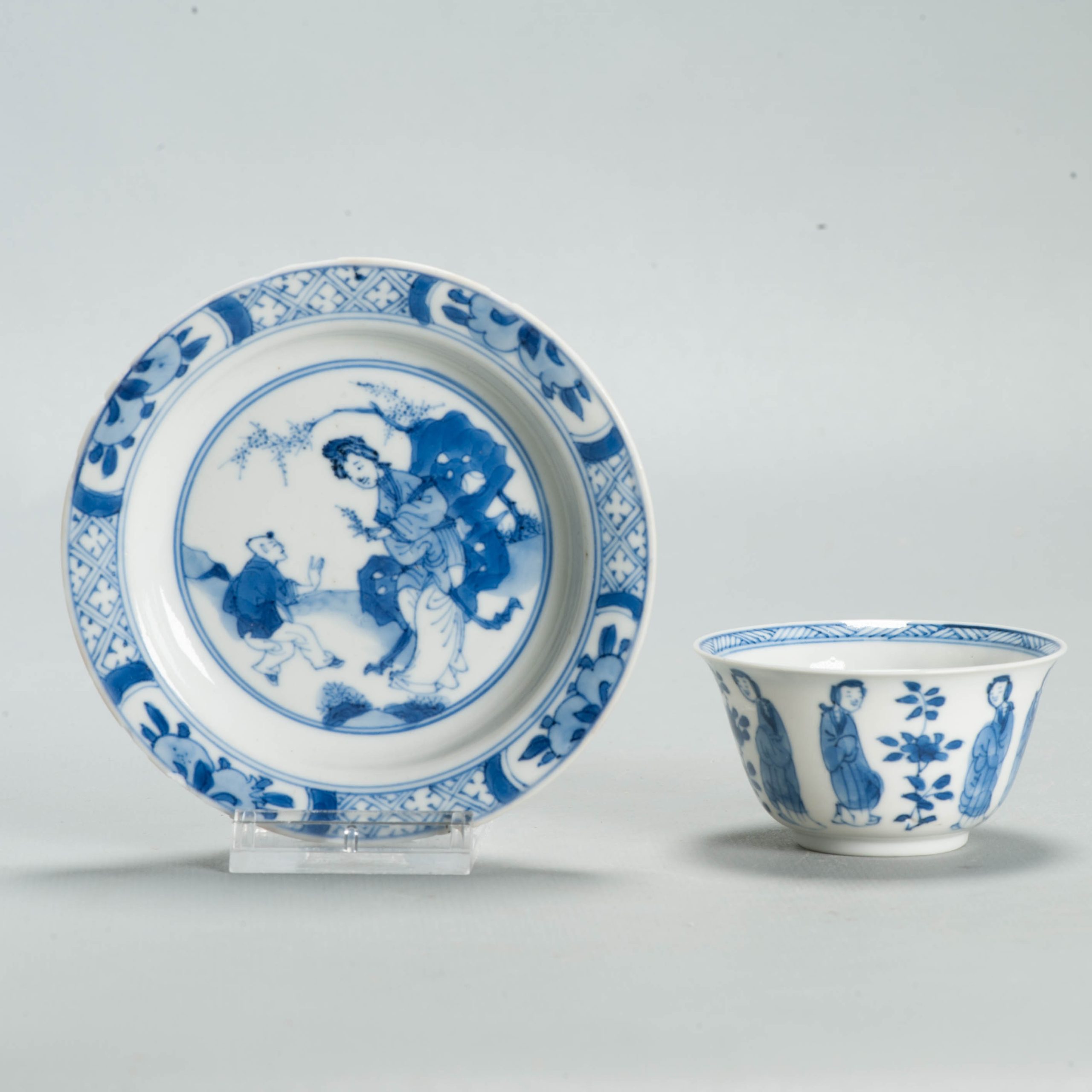 Antique Ca 1700 Chinese Porcelain Tea Set Kangxi Blue White Figural Liza - Image 13