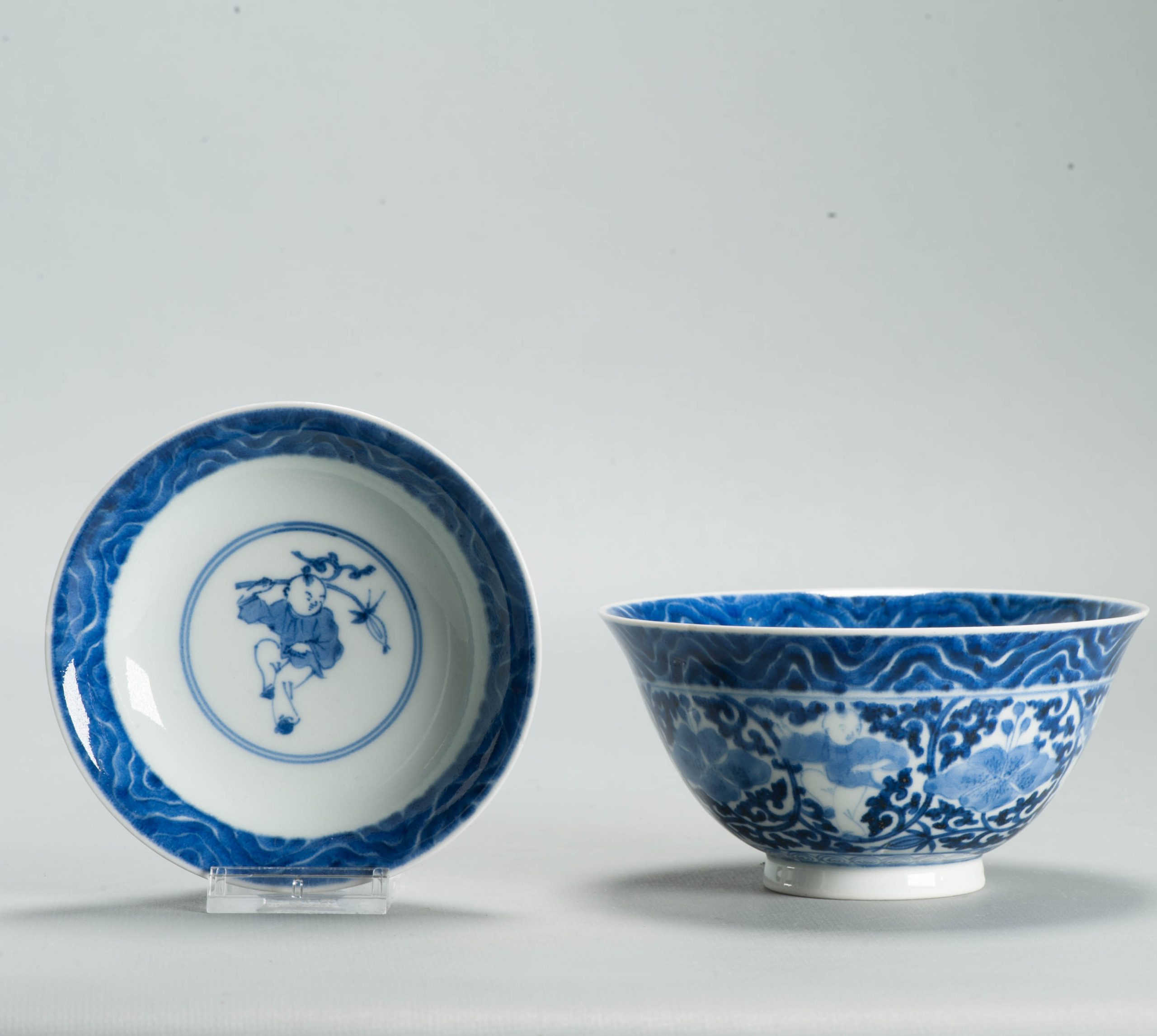 Antique Edo Japanese Arita Blue White Shonzui Gaiwan Covered Tea Bowl - 图片 9