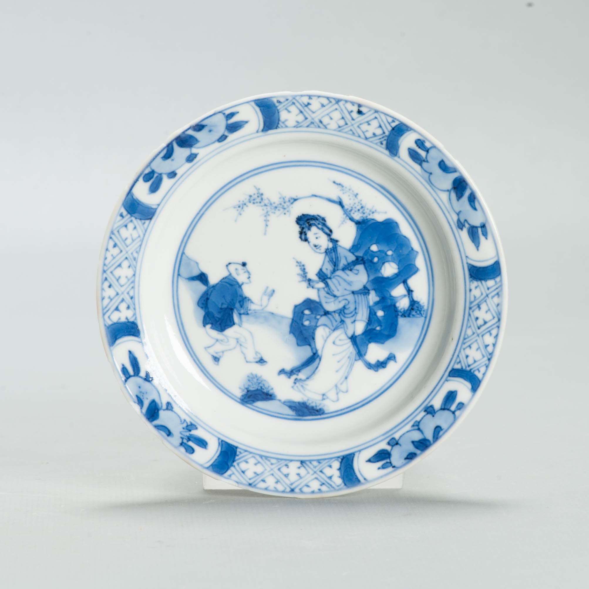 Antique Ca 1700 Chinese Porcelain Small Dish Kangxi Blue White Figural Liza - Image 5