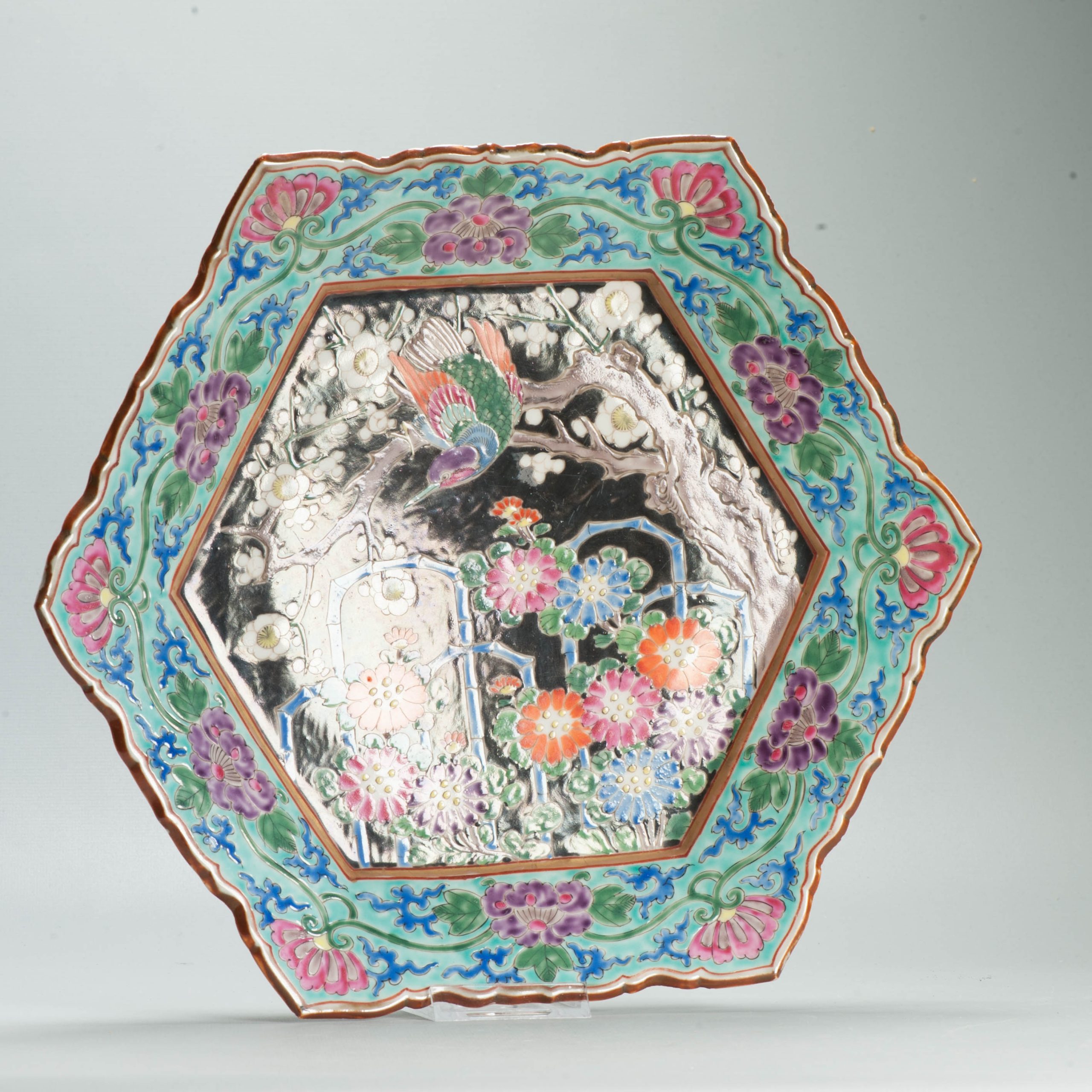 Antique Meiji Period Japanese Porcelain 19th c Arita Plate flowers Enamel - Image 2
