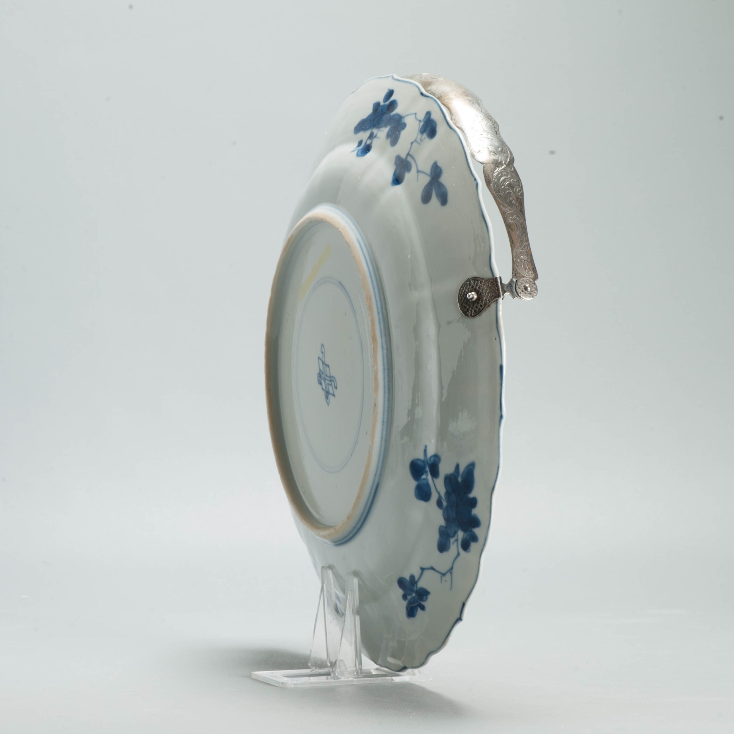 Antique Chinese 1700 Kangxi Blue & White Porcelain Dish Qing Silver Marked - Image 8