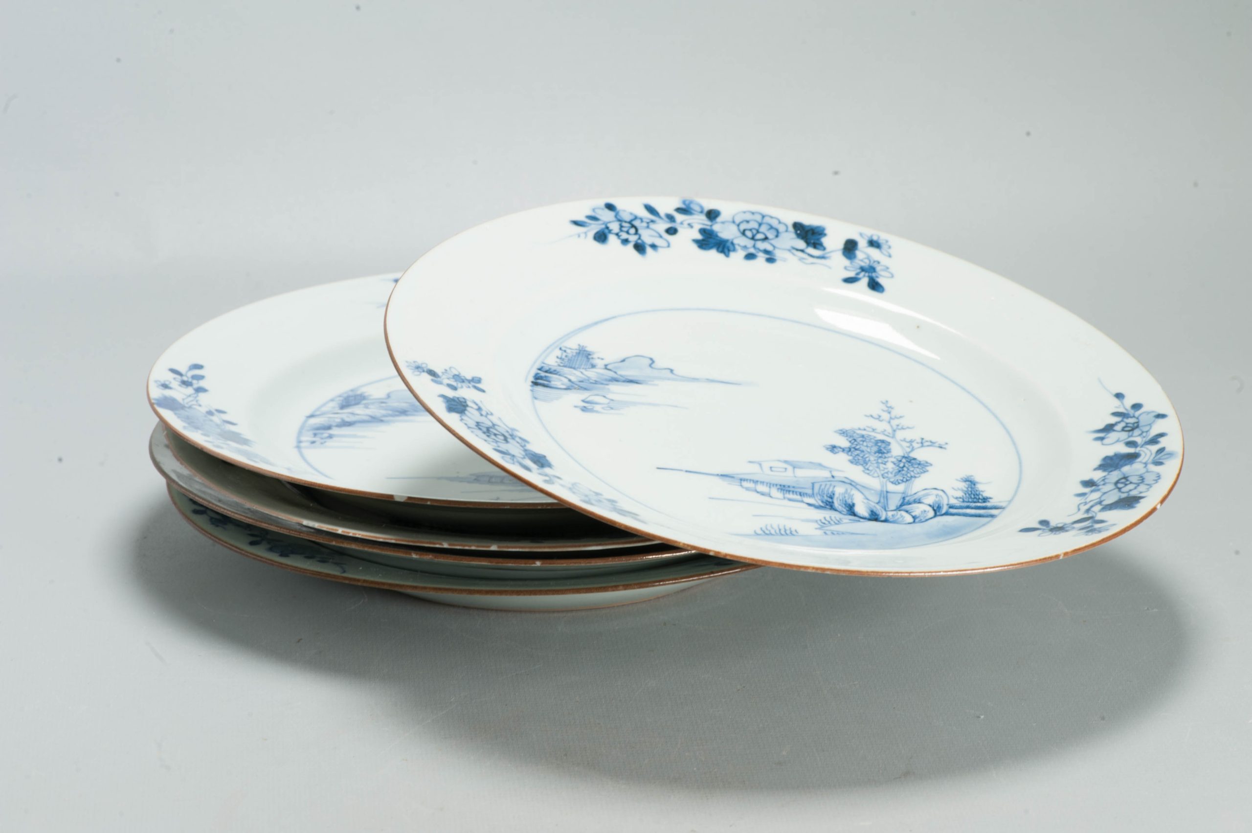#5 Set Dinner Plates Antique 18C Chinese Qianlong Landscape Dishes Porcelain - Image 3