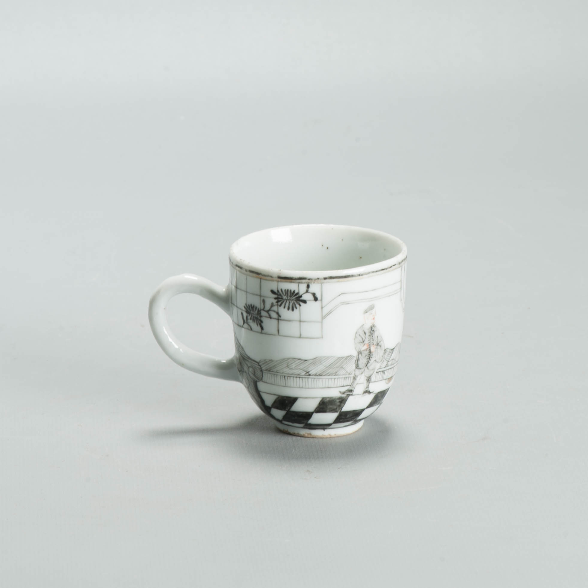 Antique 1730-50 Chinese Porcelain Coffee Cup Encre de Chine Figural Scene - Image 16