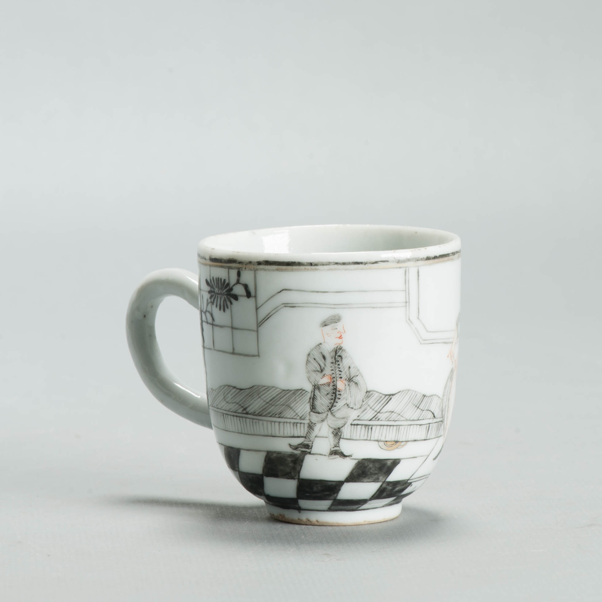 Antique 1730-50 Chinese Porcelain Coffee Cup Encre de Chine Figural Scene - Image 14