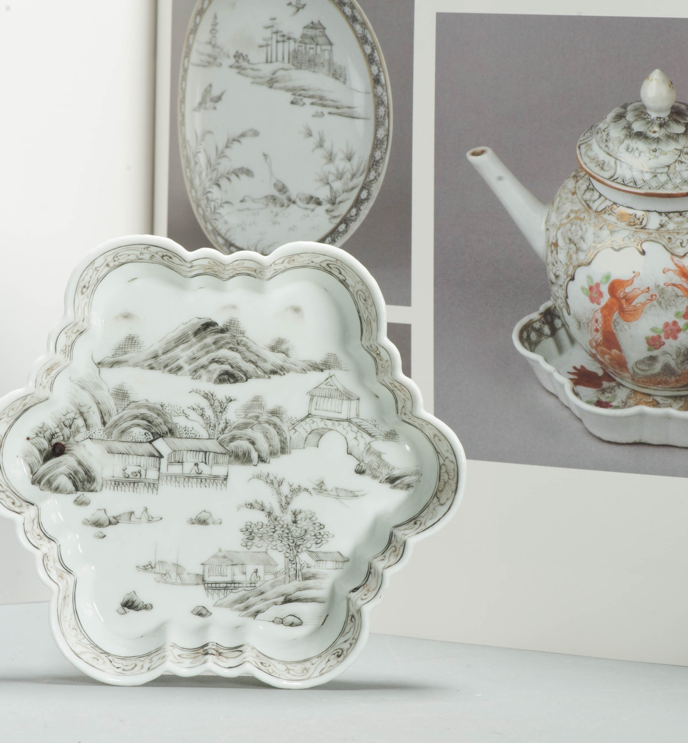 Antique 18C Qianlong Chinese Porcelain Pattipan Encre de Chine Landscape - Image 8