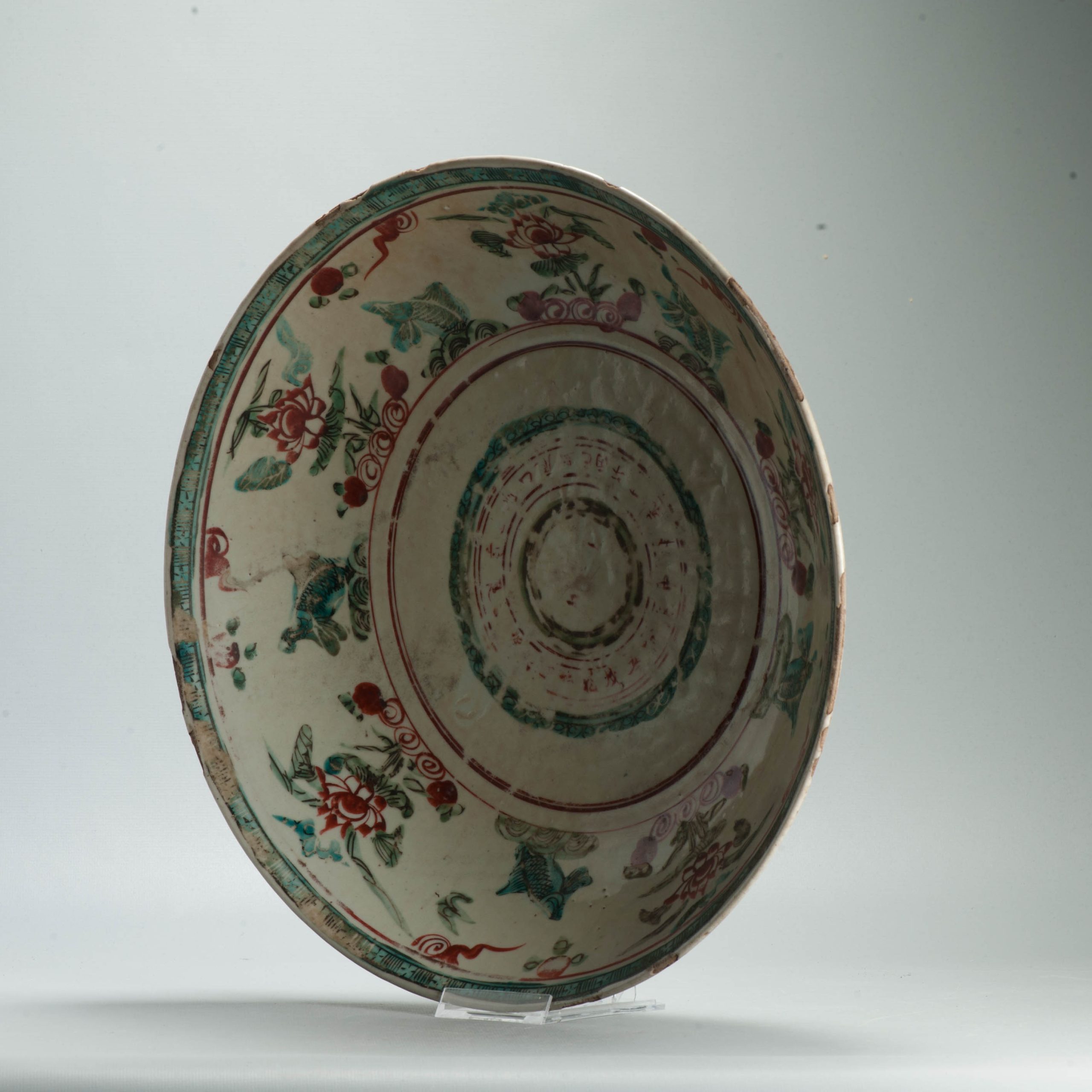 34CM Antique Chinese Porcelain Ming China Swatow Zhanghou Wucai COlors - 图片 12