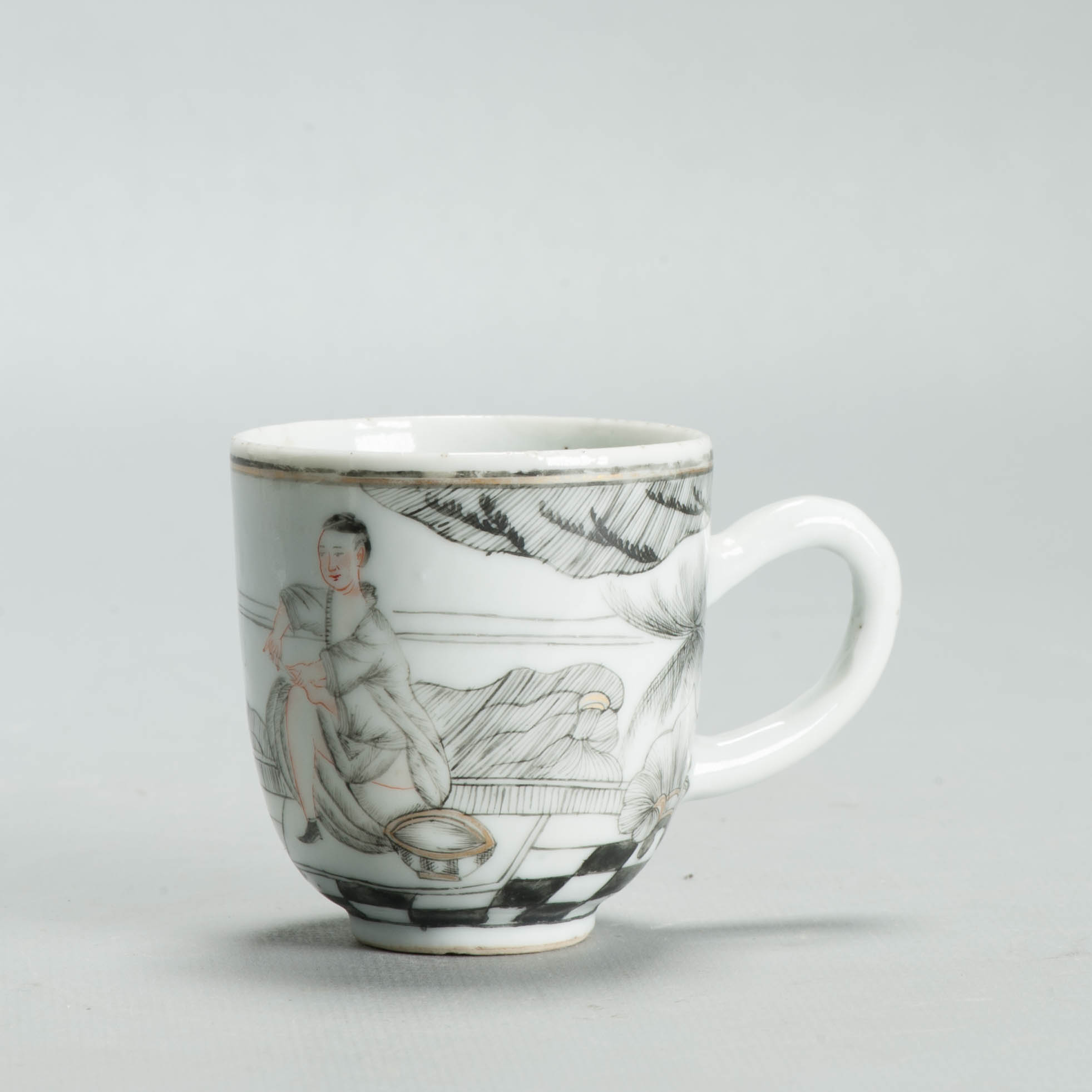 Antique 1730-50 Chinese Porcelain Coffee Cup Encre de Chine Figural Scene - Image 10