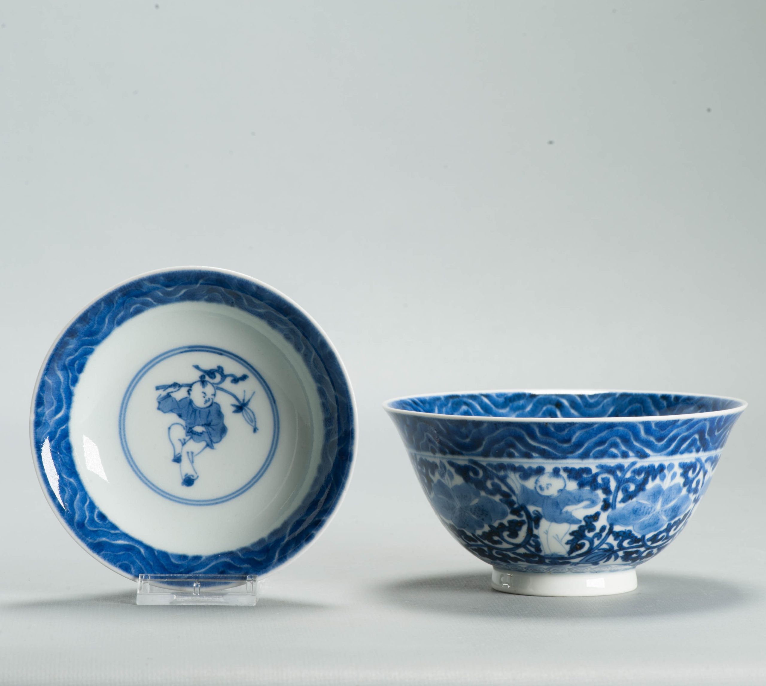 Antique Edo Japanese Arita Blue White Shonzui Gaiwan Covered Tea Bowl - 图片 12
