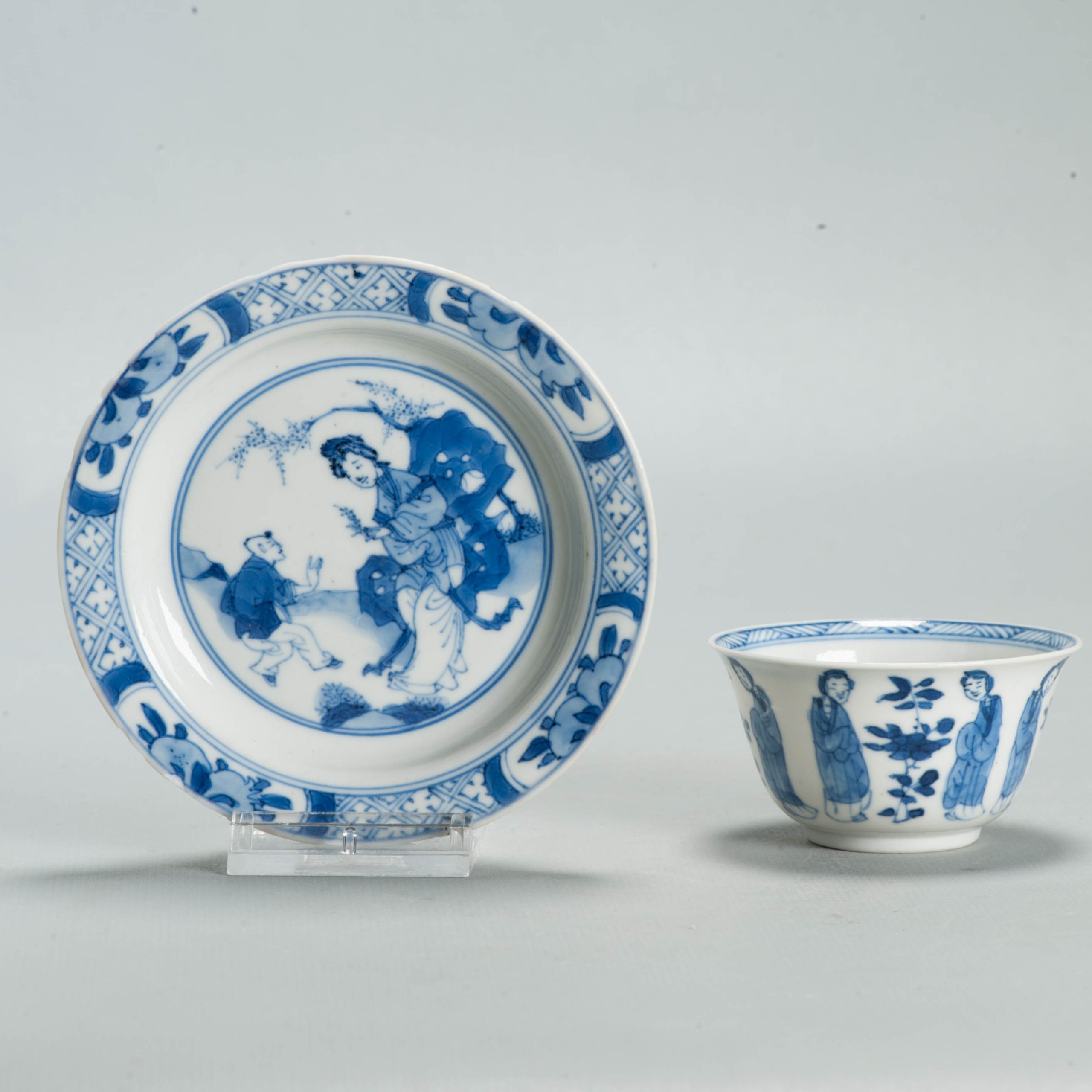 Antique Ca 1700 Chinese Porcelain Tea Set Kangxi Blue White Figural Liza - Image 7