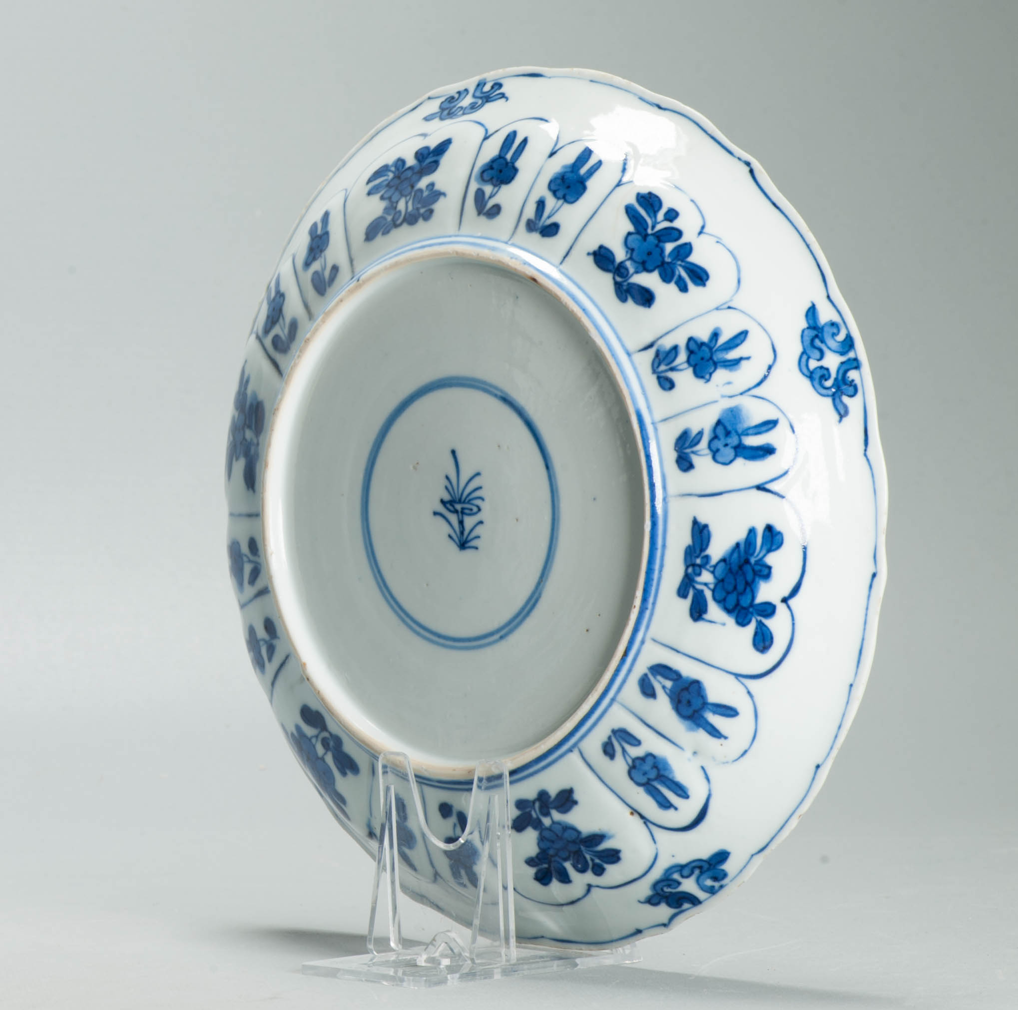 Antique Chinese 1700 Kangxi Blue & White Porcelain Dish Qing Dynasty Marked - 图片 6