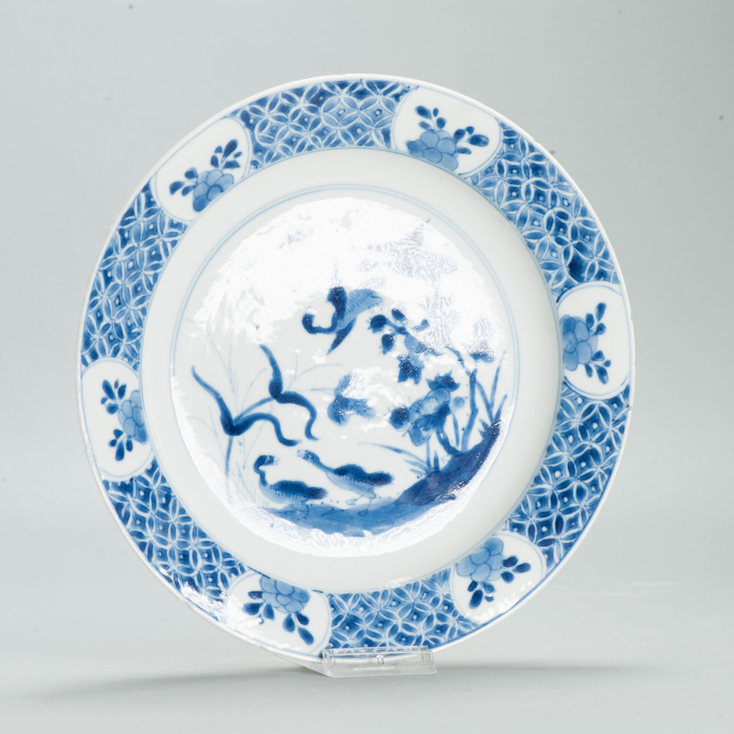 Antique Chinese Porcelain Kangxi Period Plate Dish Ducks Flowers Marked