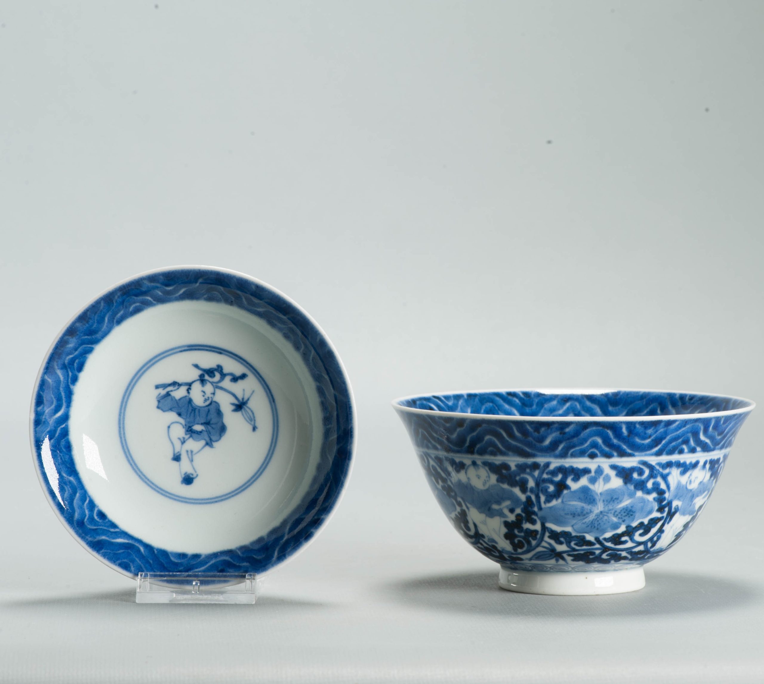 Antique Edo Japanese Arita Blue White Shonzui Gaiwan Covered Tea Bowl - 图片 14