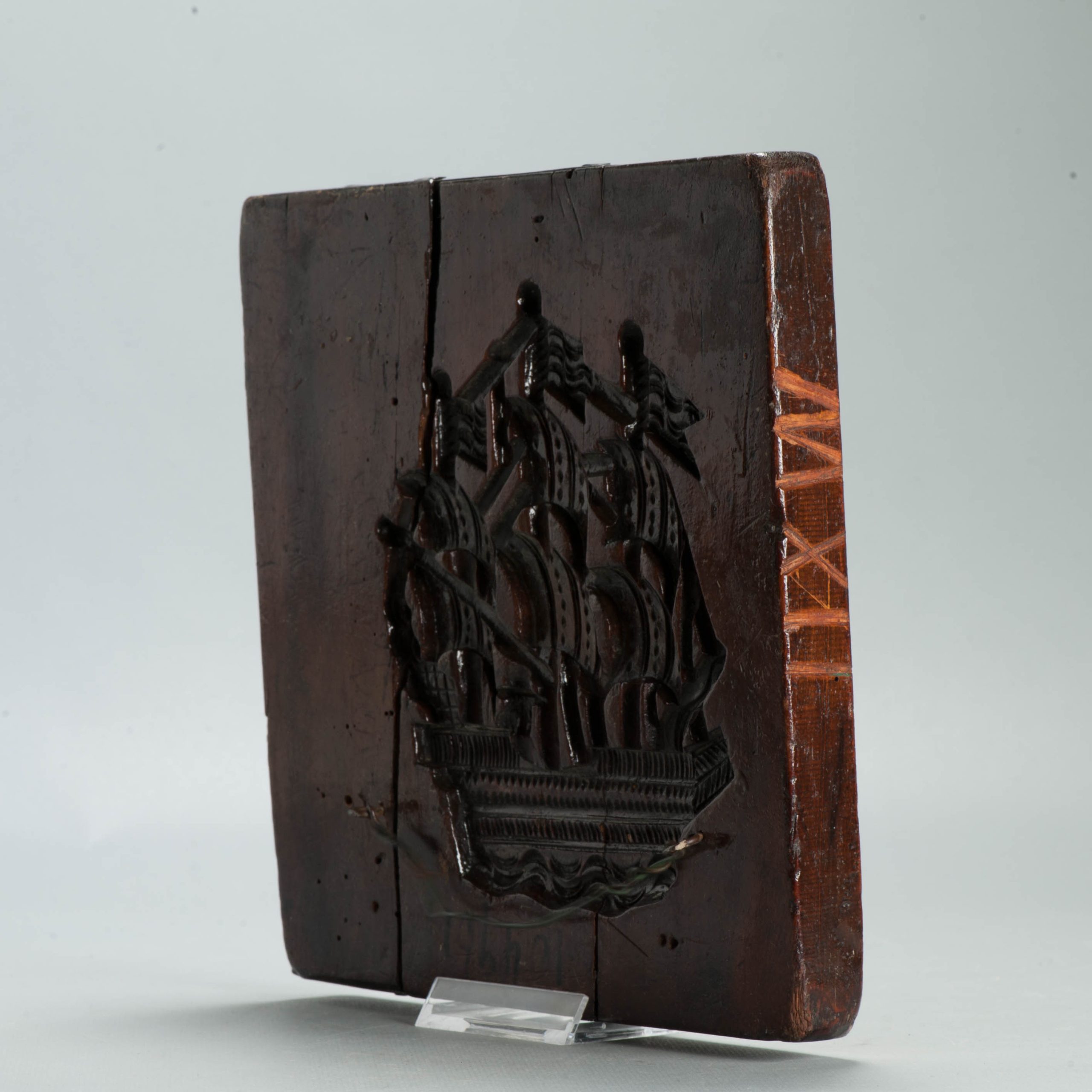 Antique Dutch 18th Ship scene Wooden cookie stamp Speculaas mould / Biscuit mould - Image 13